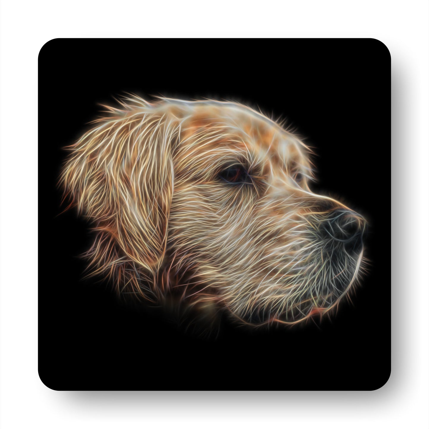 Golden Retriever Coasters, Set of 2, with Stunning Fractal Art Design. Perfect Owner Gift.