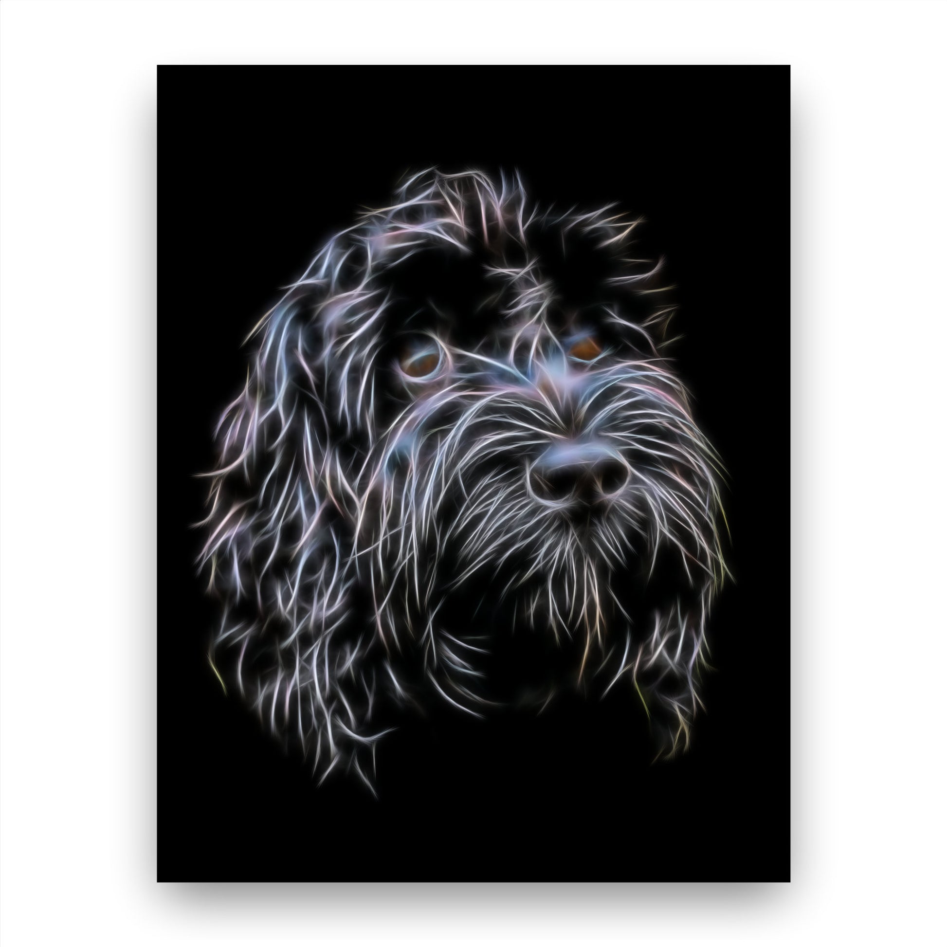 Black Cockapoo Print with Stunning Fractal Art Design. Various Sizes Available