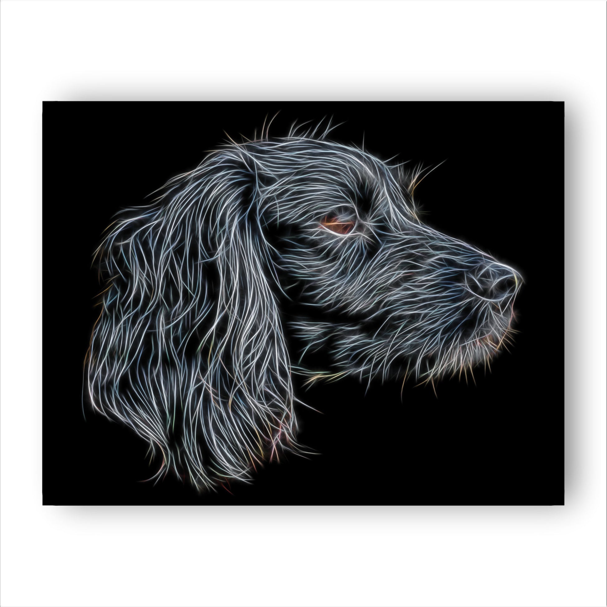 Black Working Cocker Spaniel Print with Stunning Fractal Art Design. Various Sizes Available