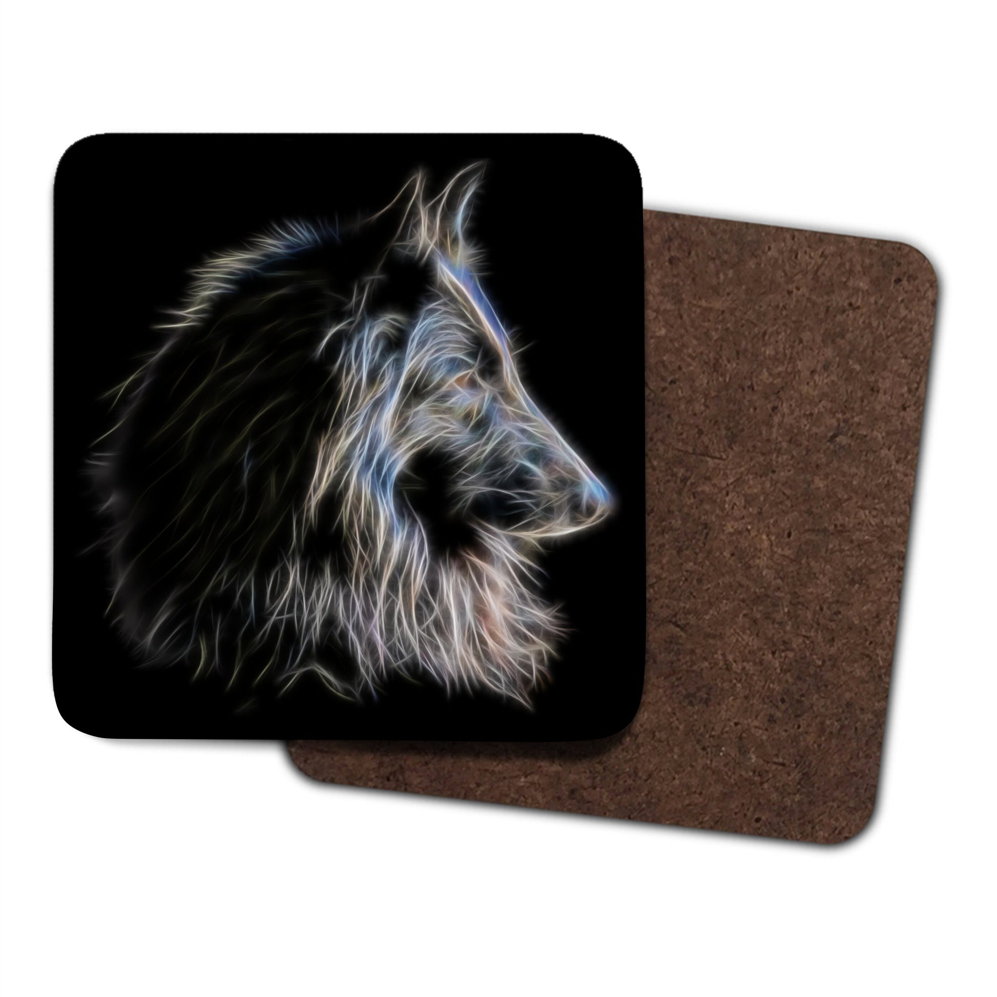 Belgian Shepherd Coasters, Set of 2, with Stunning Fractal Art Design. Belgian Groenendael