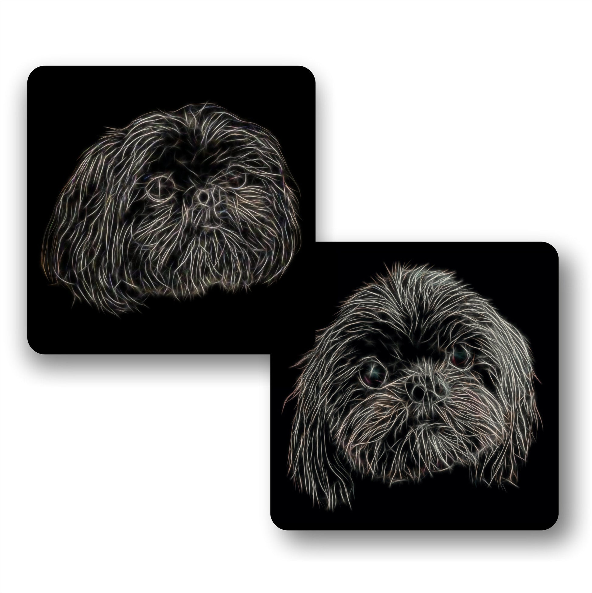 Black Shih Tzu Coasters, Set of 2, with Fractal Art Design, Perfect Shih Tzu Owner Gift