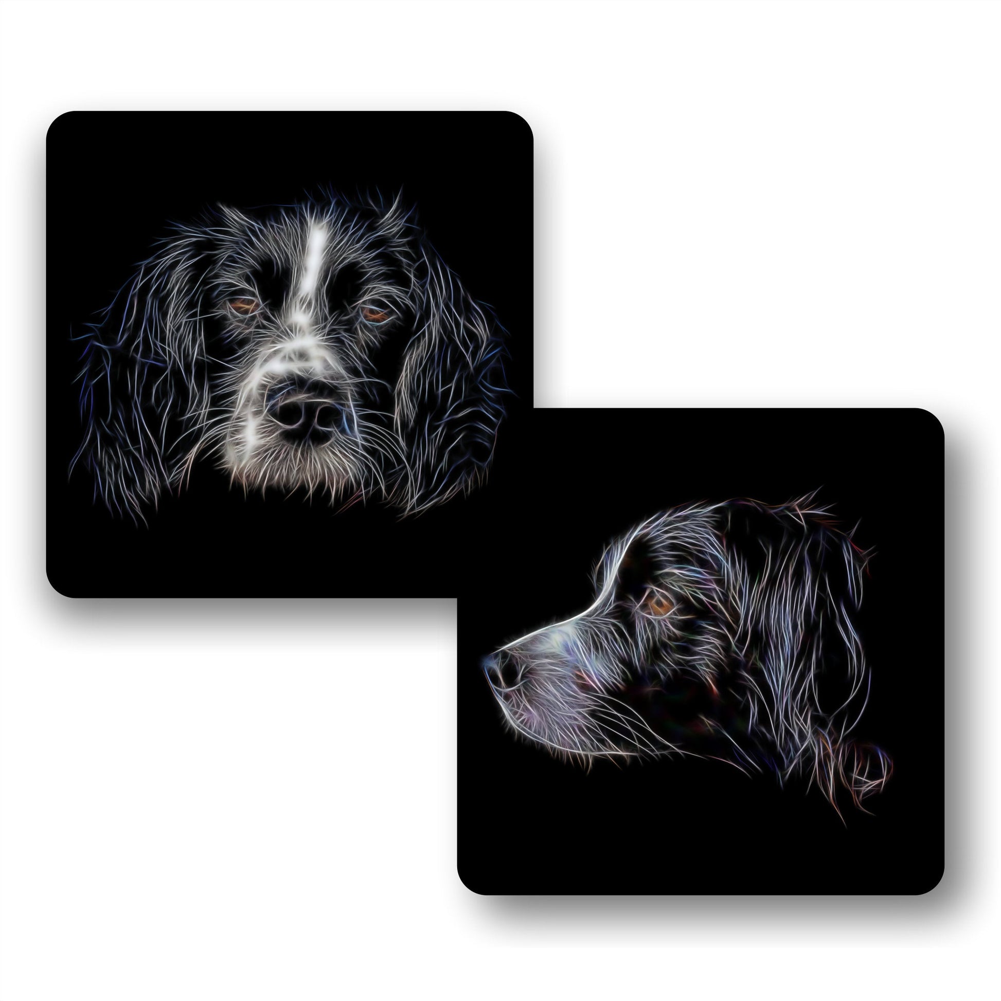 Sprollie Coasters, Set of 2, with Stunning Fractal Art Design. Perfect Dog Owner Gift.