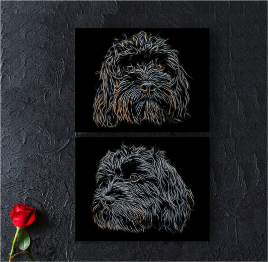 Black Cavapoo Print with Stunning Fractal Art Design. Various Sizes Available