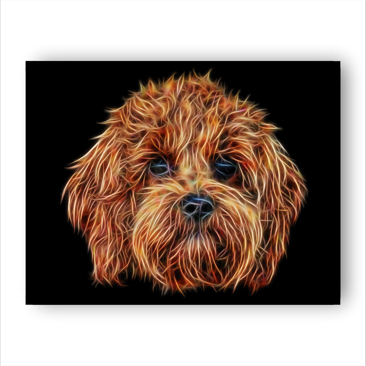 Red Cavapoo Print with Stunning Fractal Art Design. Various Sizes Available