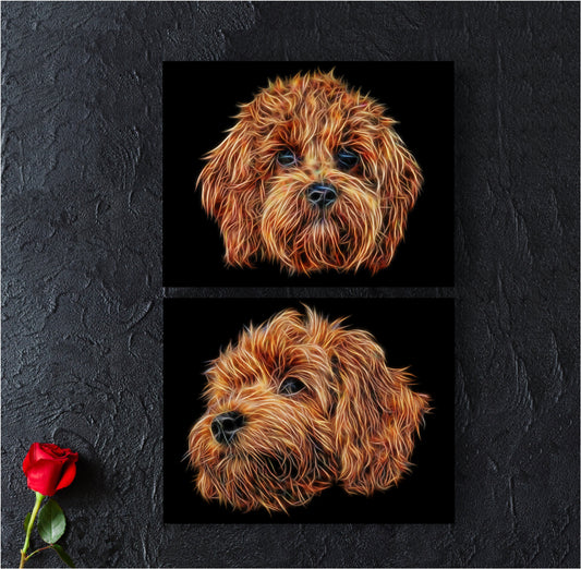Red Cavapoo Print with Stunning Fractal Art Design. Various Sizes Available