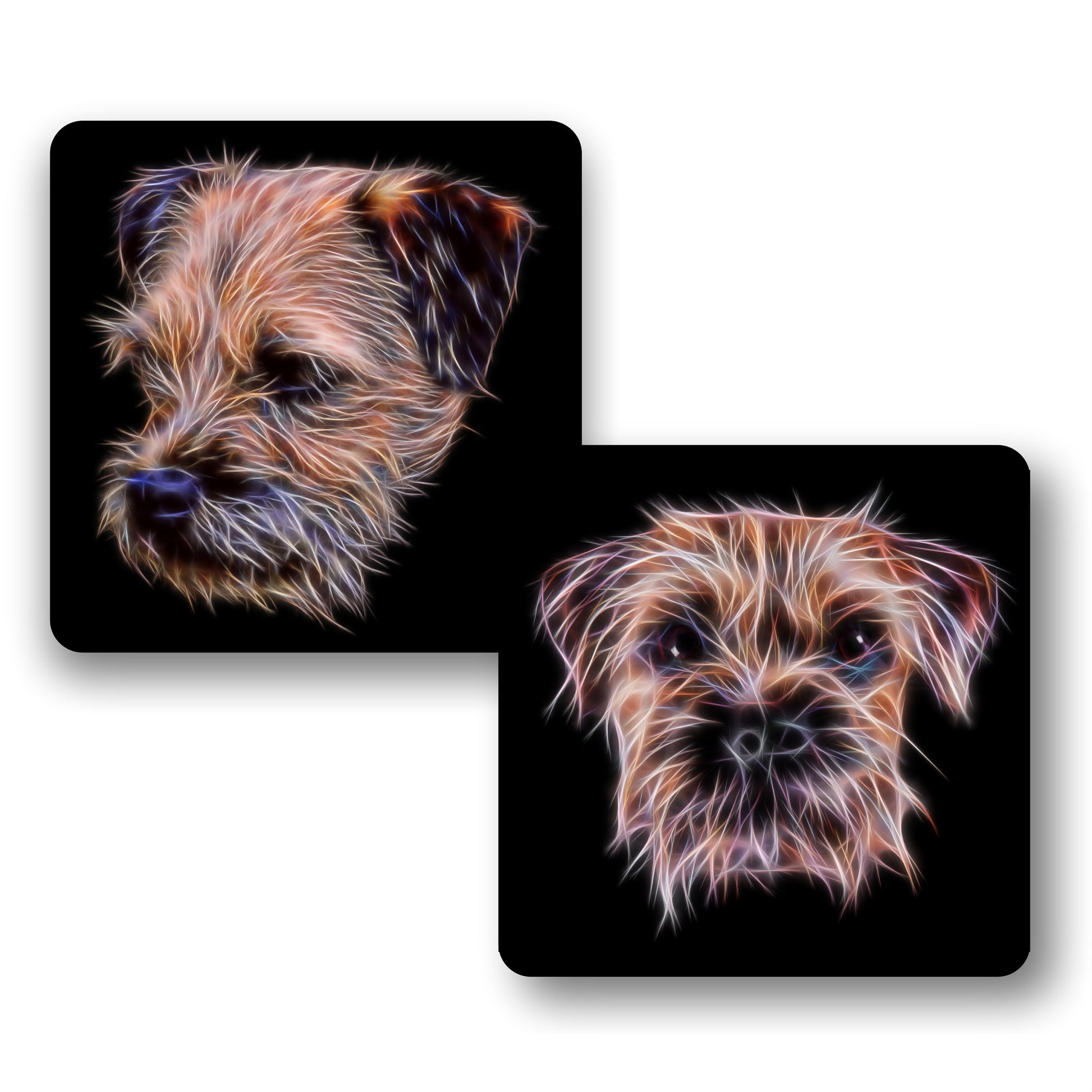 Border Terrier Coasters, Set of 2, with Fractal Art Design