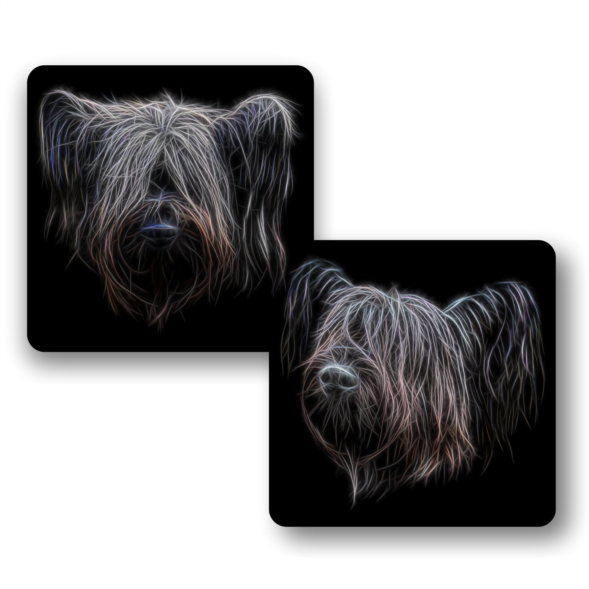 Skye Terrier Coasters, Set of 2, with Stunning Fractal Art Design.