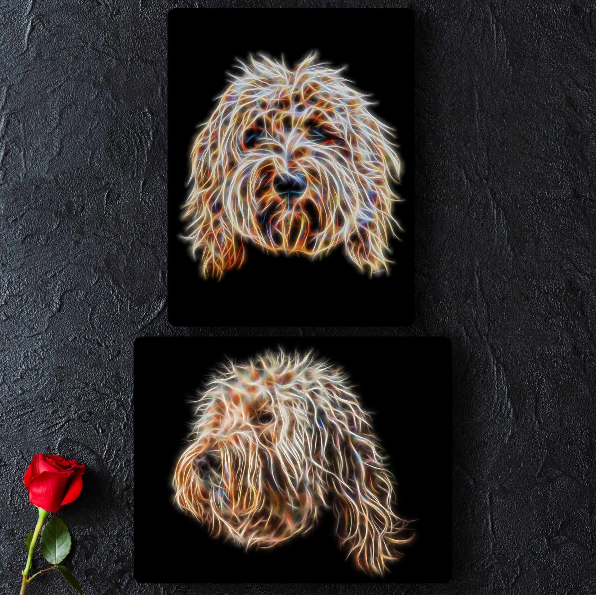 Gold Labradoodle Metal Wall Plaque with Stunning Fractal Art Design.