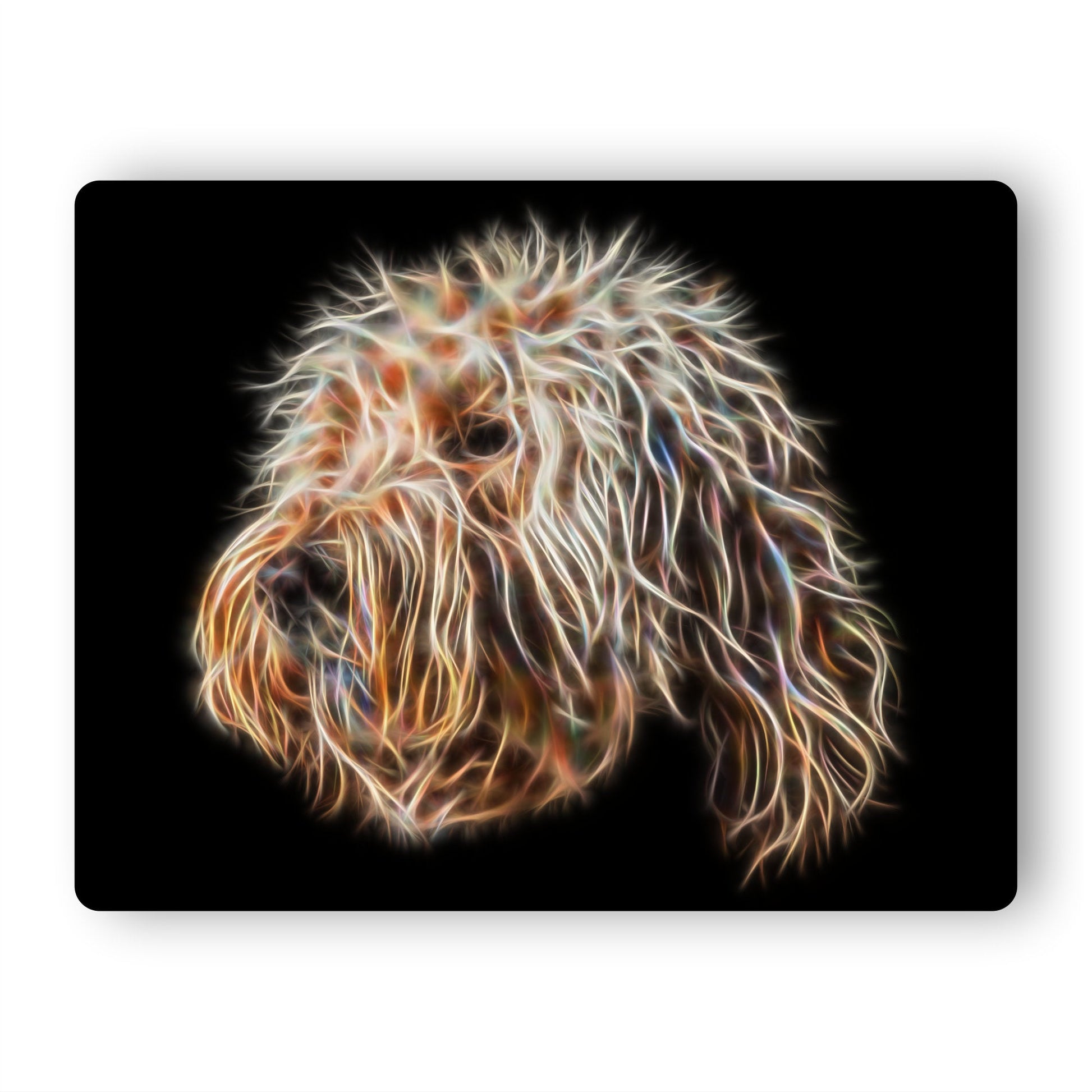 Gold Labradoodle Metal Wall Plaque with Stunning Fractal Art Design.