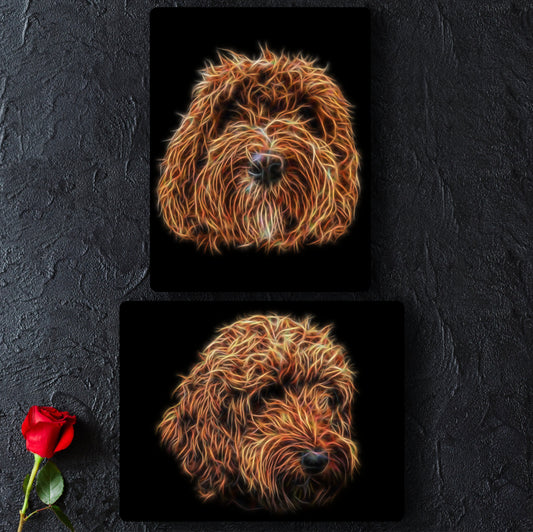 Red Labradoodle Metal Wall Plaque with Stunning Fractal Art Design.