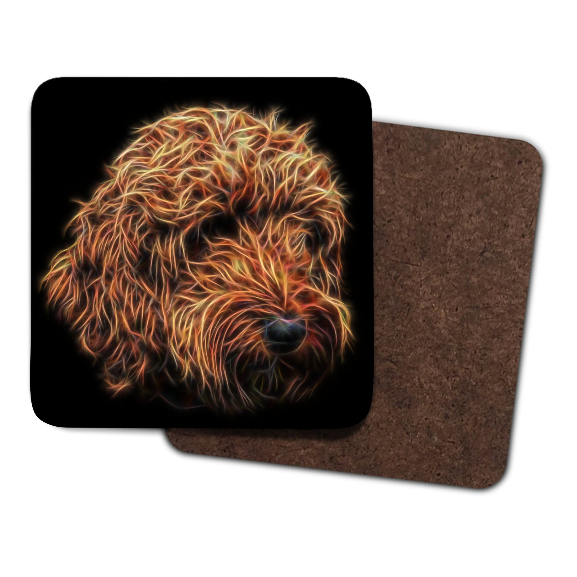 Red Labradoodle Coasters, Set of 2, with Stunning Fractal Art Design