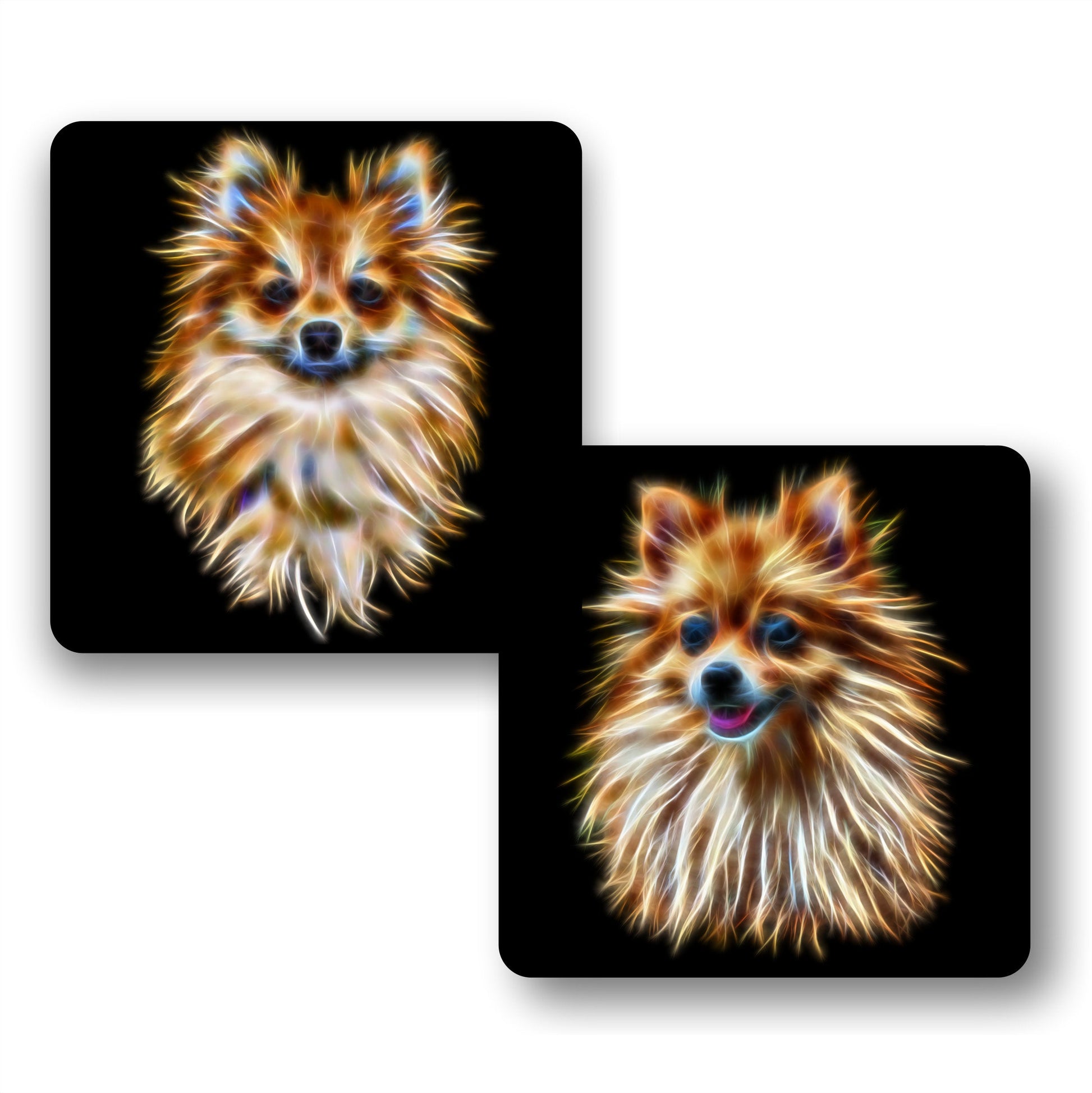 Pomeranian Dog Coasters, Set of 2, with Stunning Fractal Art Design.