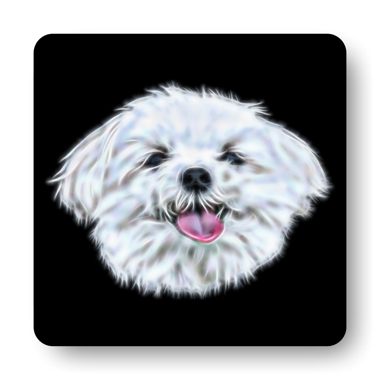 Maltese Dog Coasters, Set of 2, with Stunning Fractal Art Design.