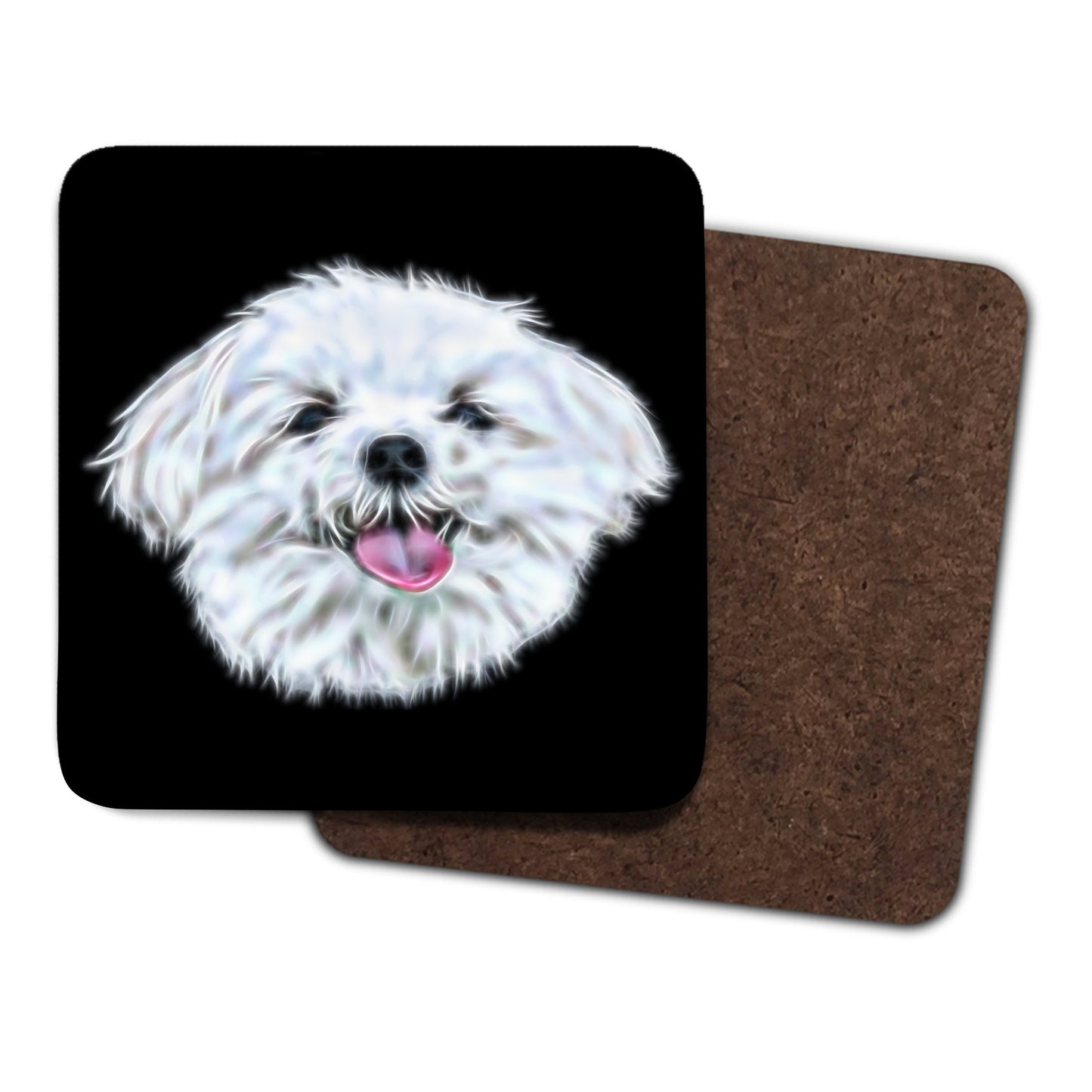 Maltese Dog Coasters, Set of 2, with Stunning Fractal Art Design.