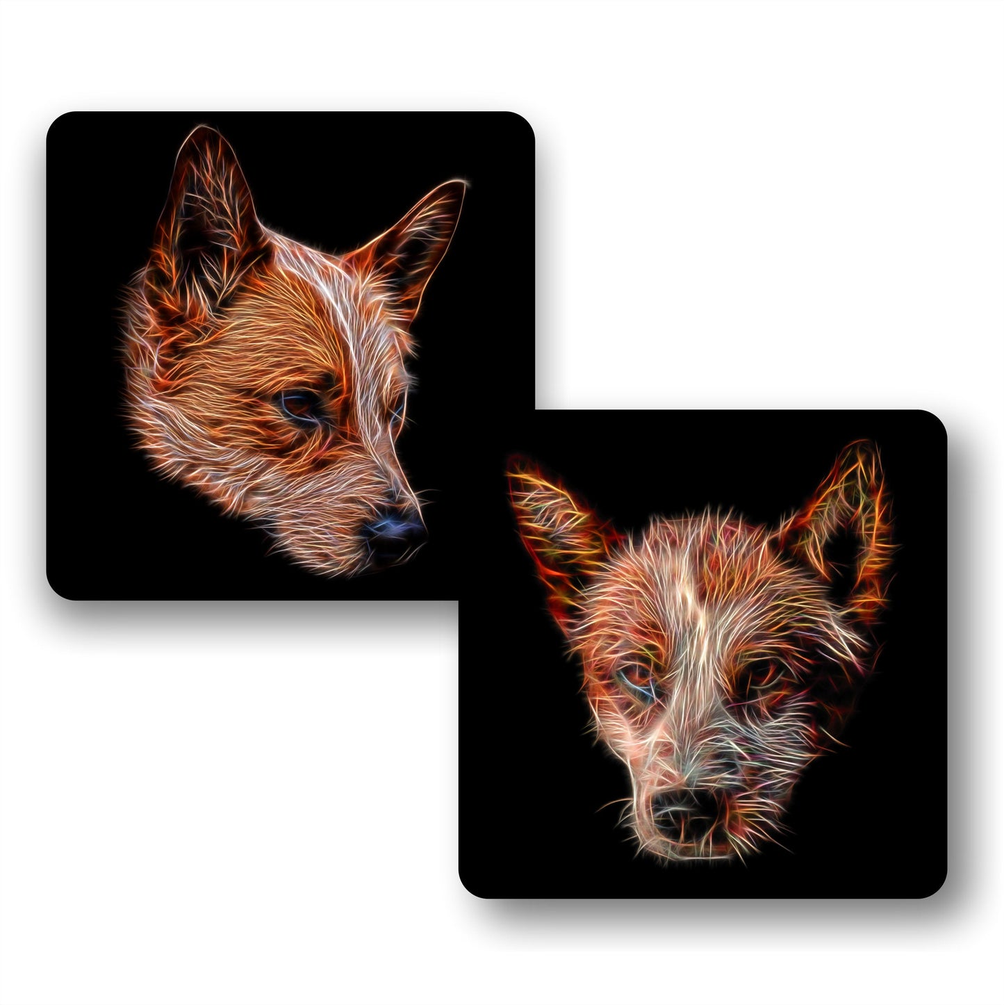 Australian Cattle Dog - Red Heeler Coasters, Set of 2, with Stunning Fractal Art Design, Red Heeler Owner Gift