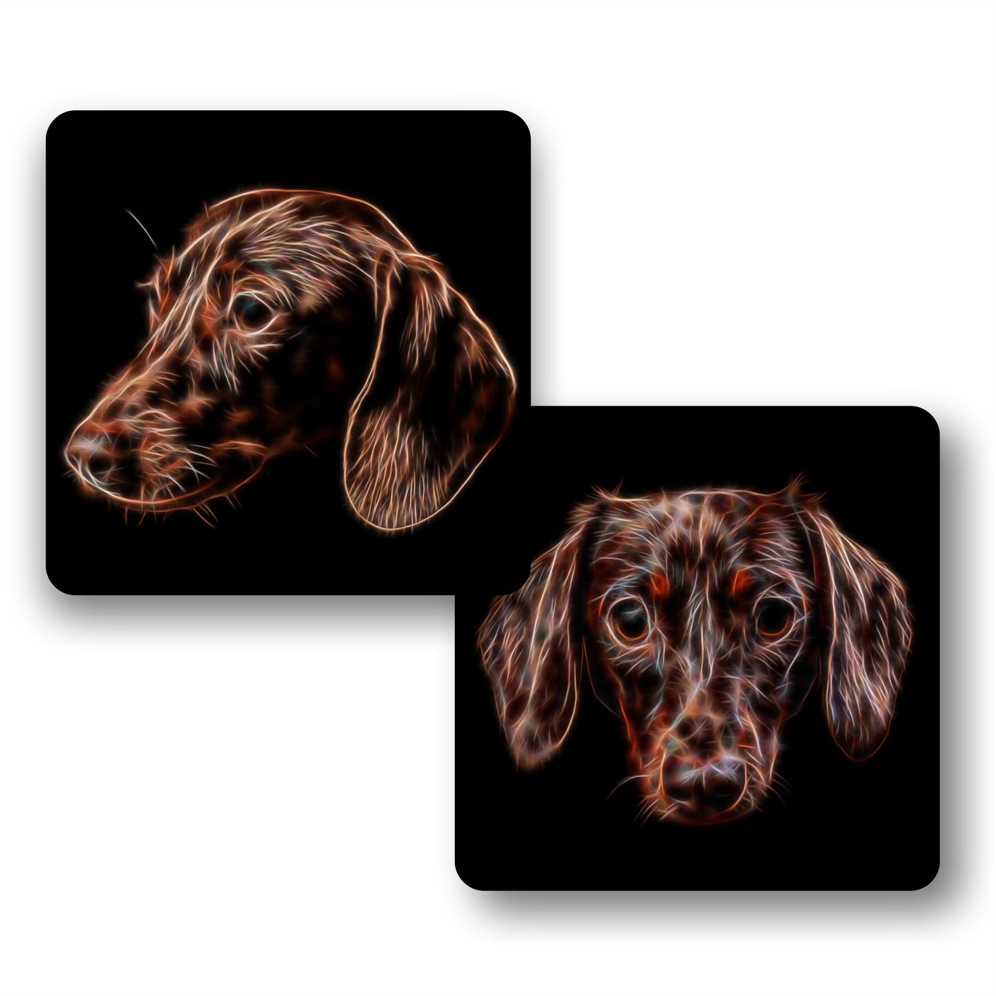 Chocolate Brown Dachshund Coasters, Set of 2, with Stunning Fractal Art Design