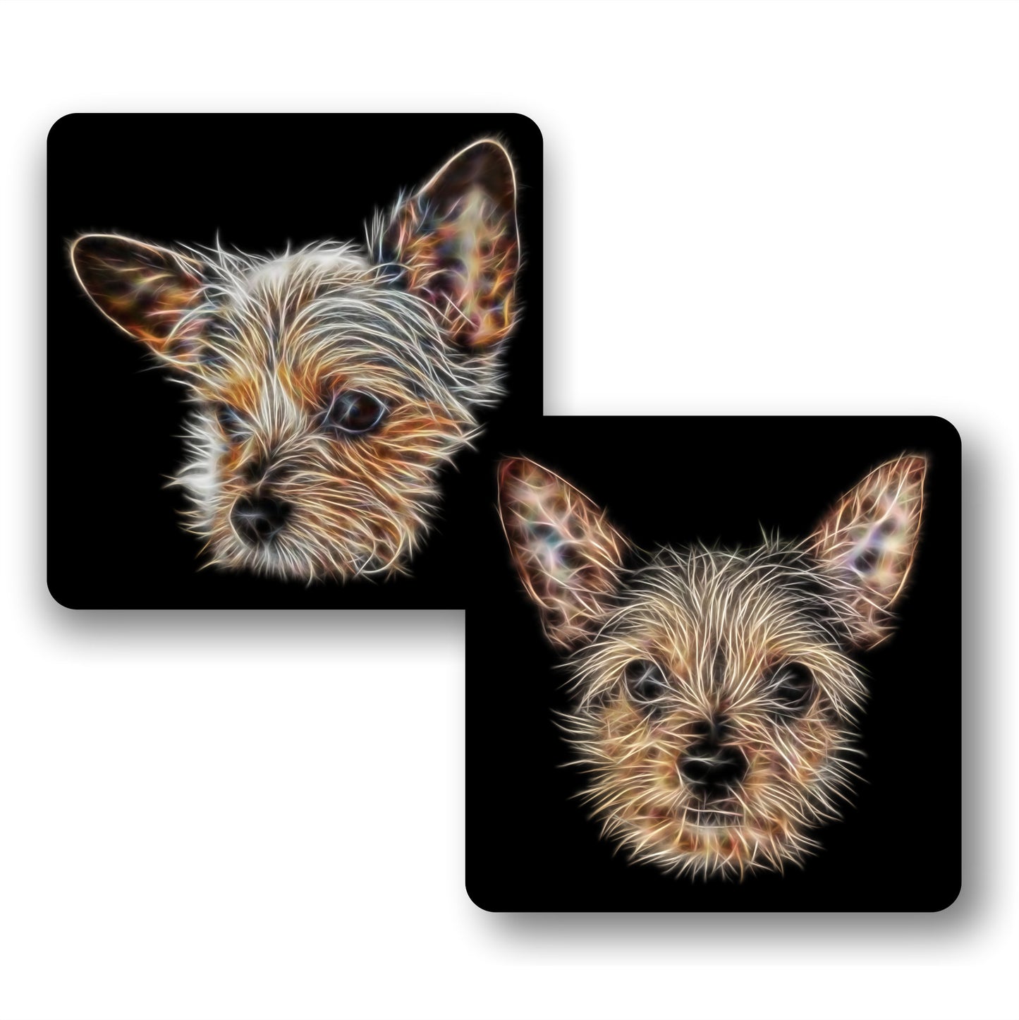 Chorkie Coasters, Set of 2, with Fractal Art Design, Perfect Chorkie Owner Gift