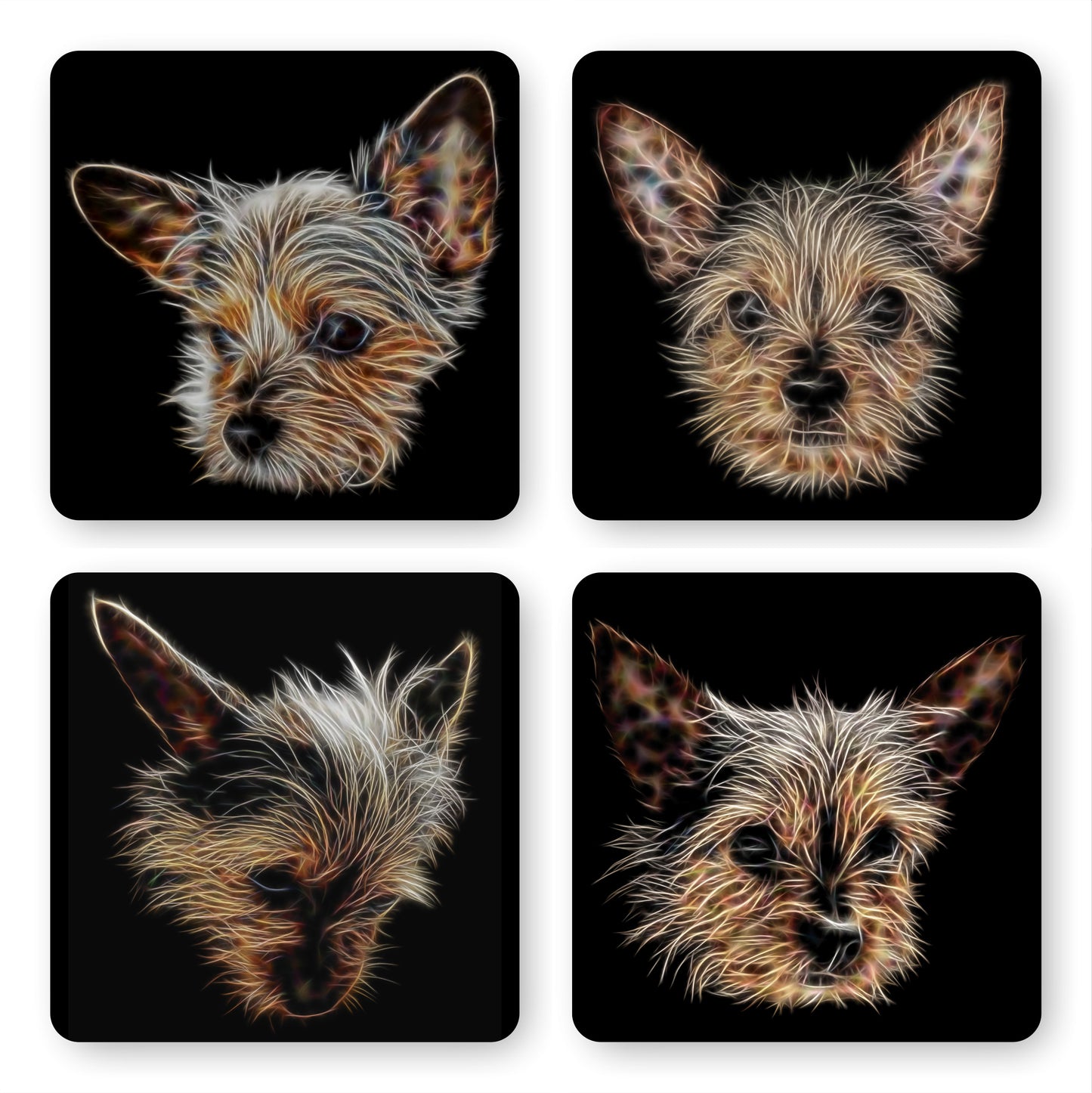 Chorkie Coasters, Set of 4, with Fractal Art Design, Perfect Chorkie Owner Gift