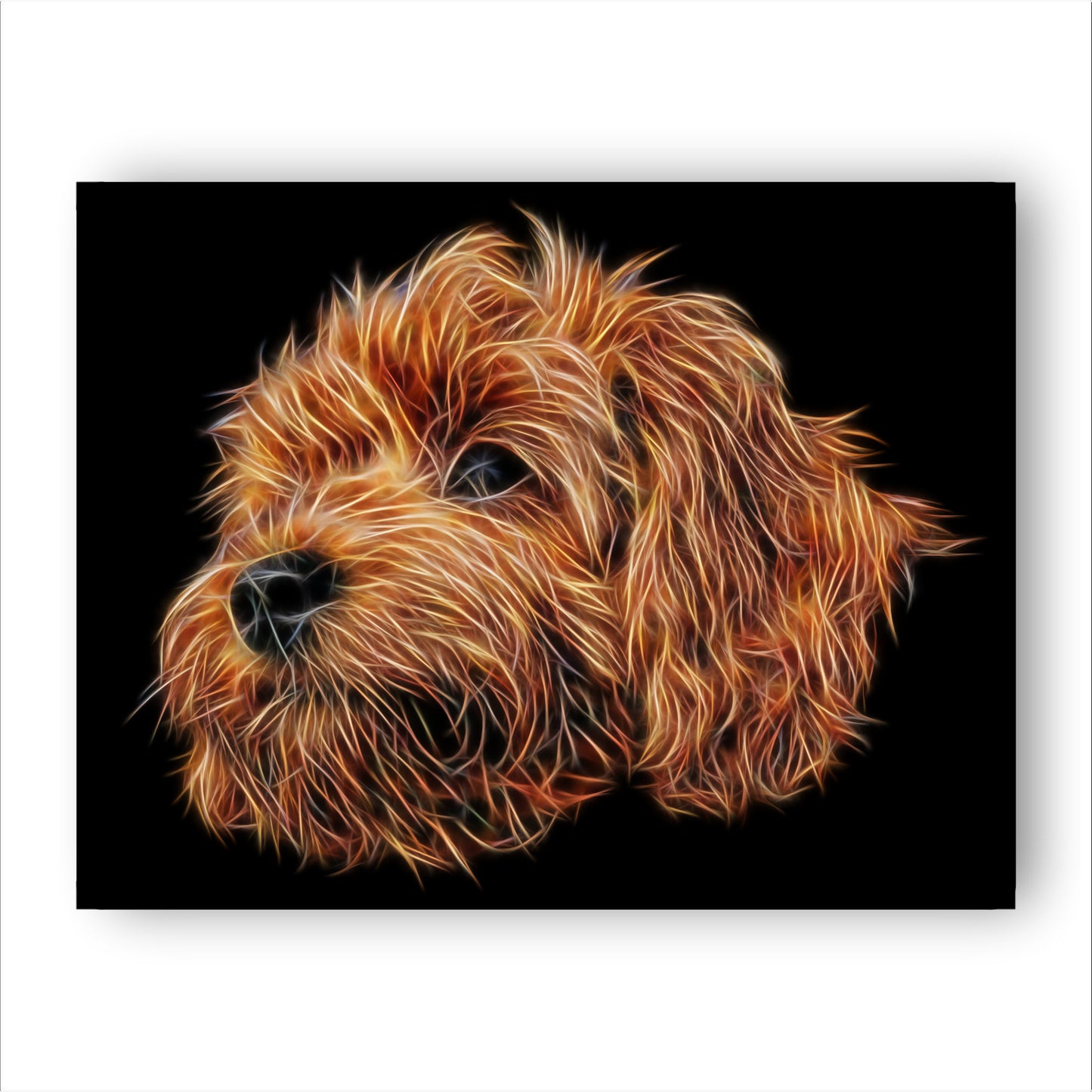 Red Cavapoo Print with Stunning Fractal Art Design. Various Sizes Available