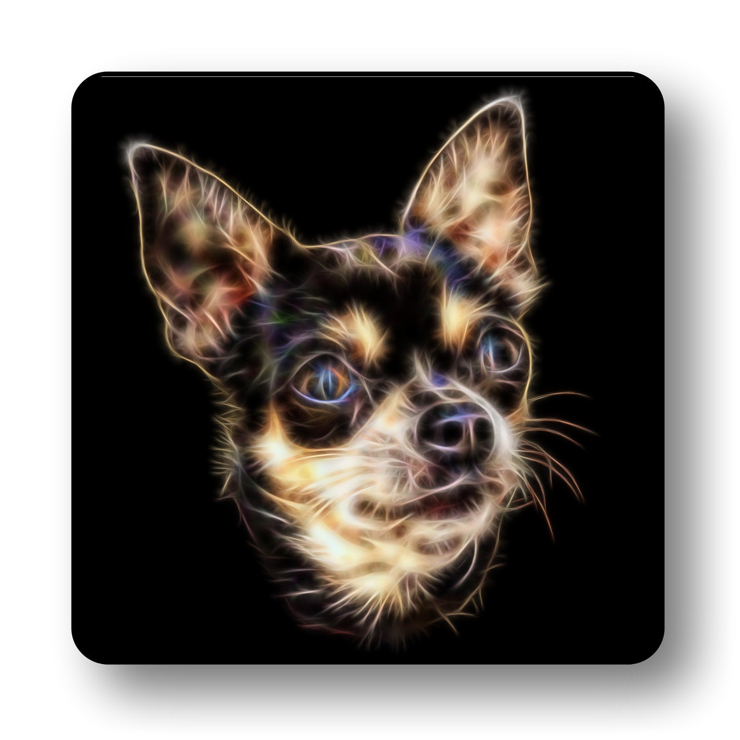 Chihuahua Coasters, Set of 2, with Fractal Art Design. Chocolate and Tan.
