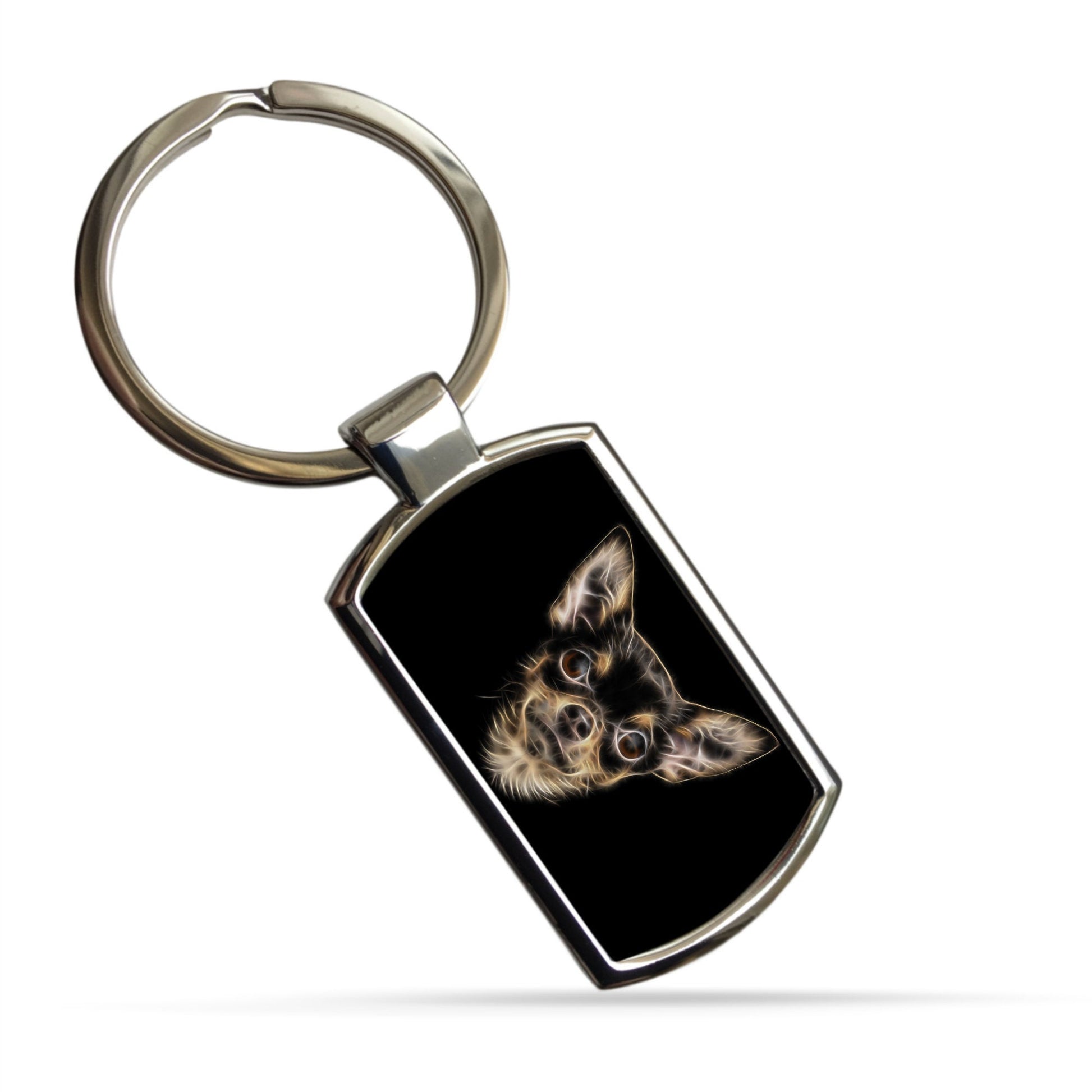 Chihuahua Keychain with Stunning Fractal Art Design. A Perfect Gift for Dog Lover.