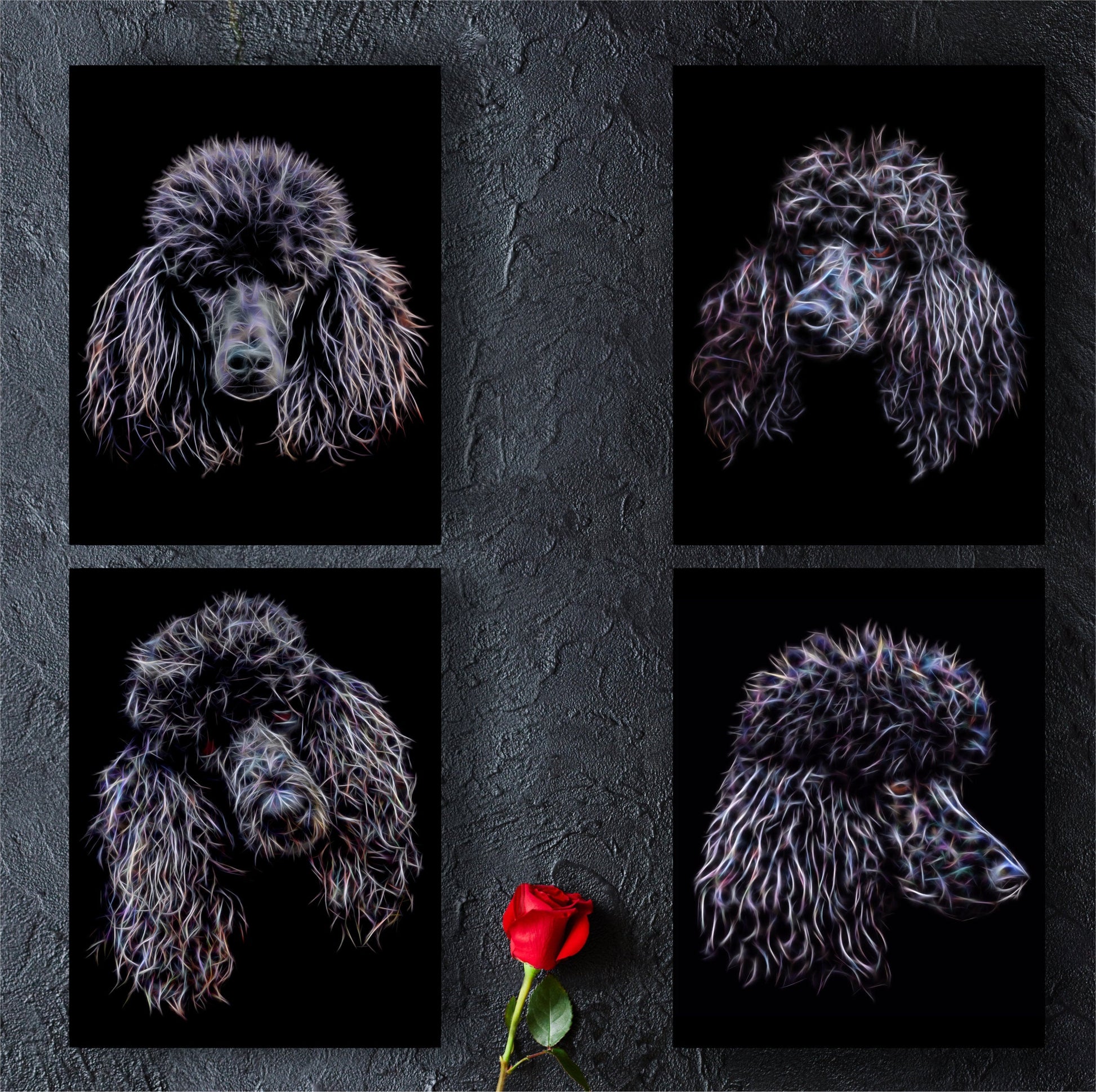 Black Poodle Print with Stunning Fractal Art Design. Various Sizes Available