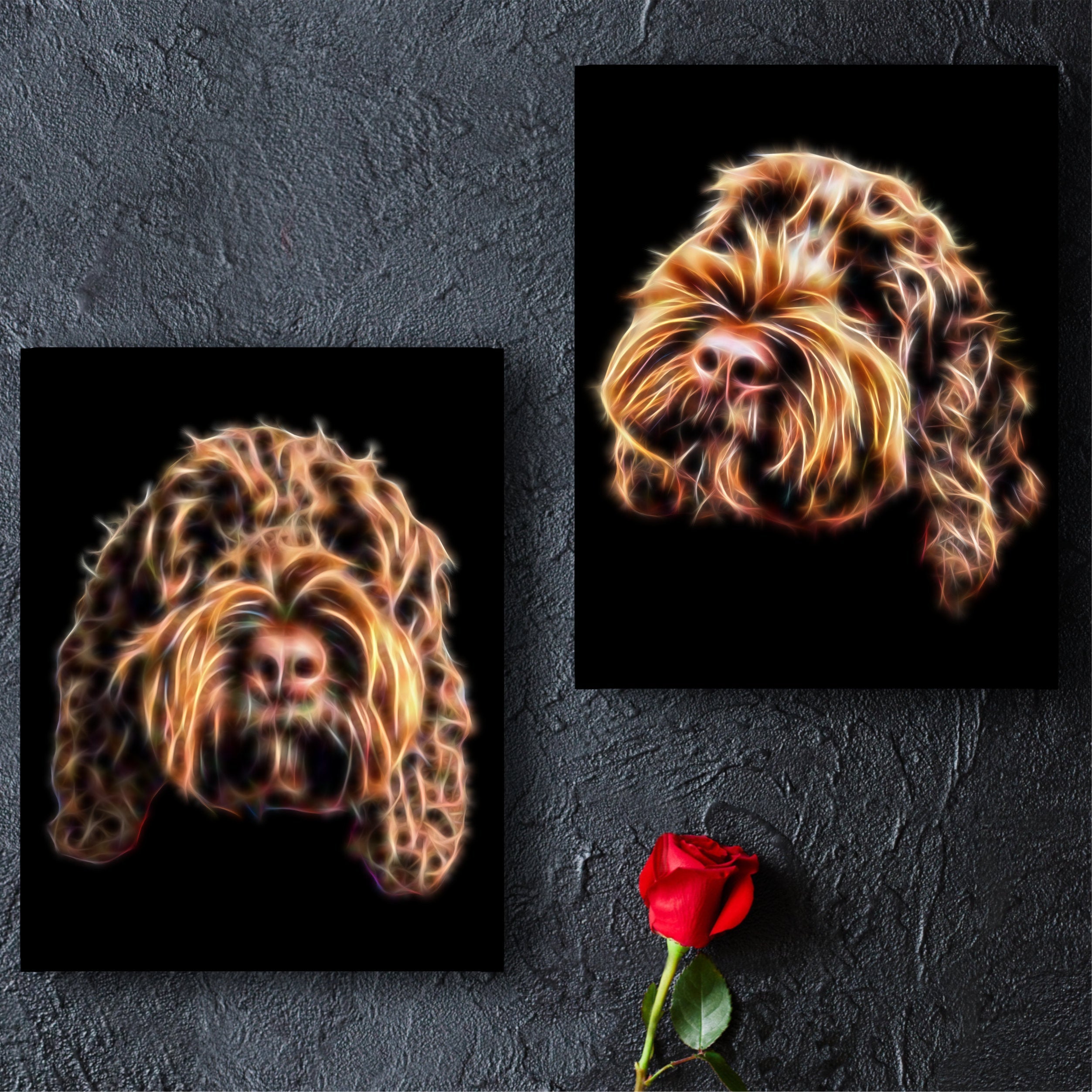 Cockapoo Pyrography Chocolate Brown Cockapoo Print with Stunning Fractal Art Design. Vario ...