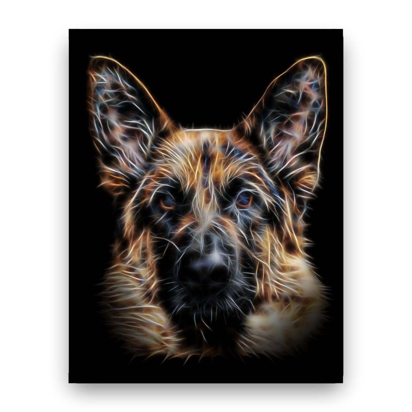 Black and Tan German Shepherd Print with Stunning Fractal Art Design. Various Sizes Available