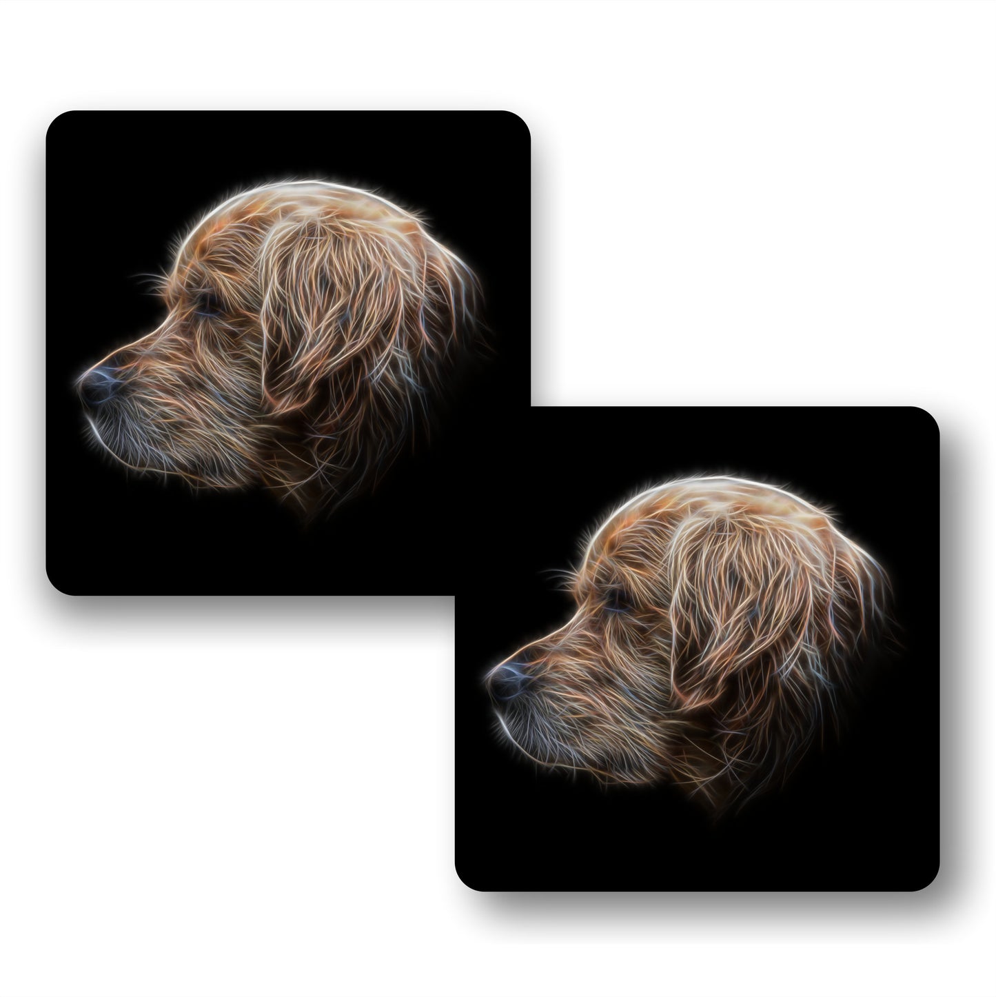 Golden Retriever Coasters, Set of 2, with Stunning Fractal Art Design. Perfect Owner Gift.