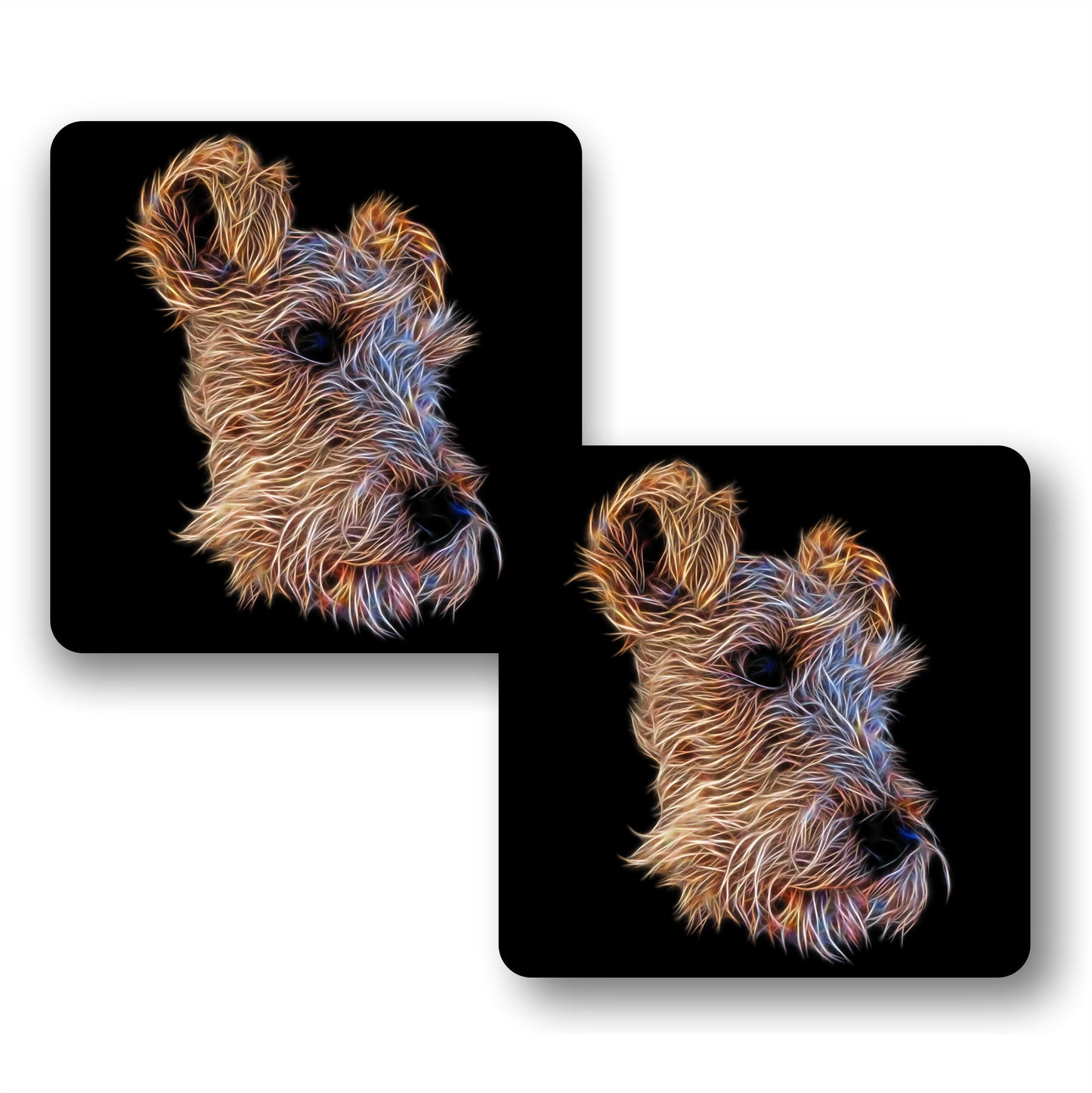Lakeland Terrier Coasters, Set of 2, with Stunning Fractal Art Design.