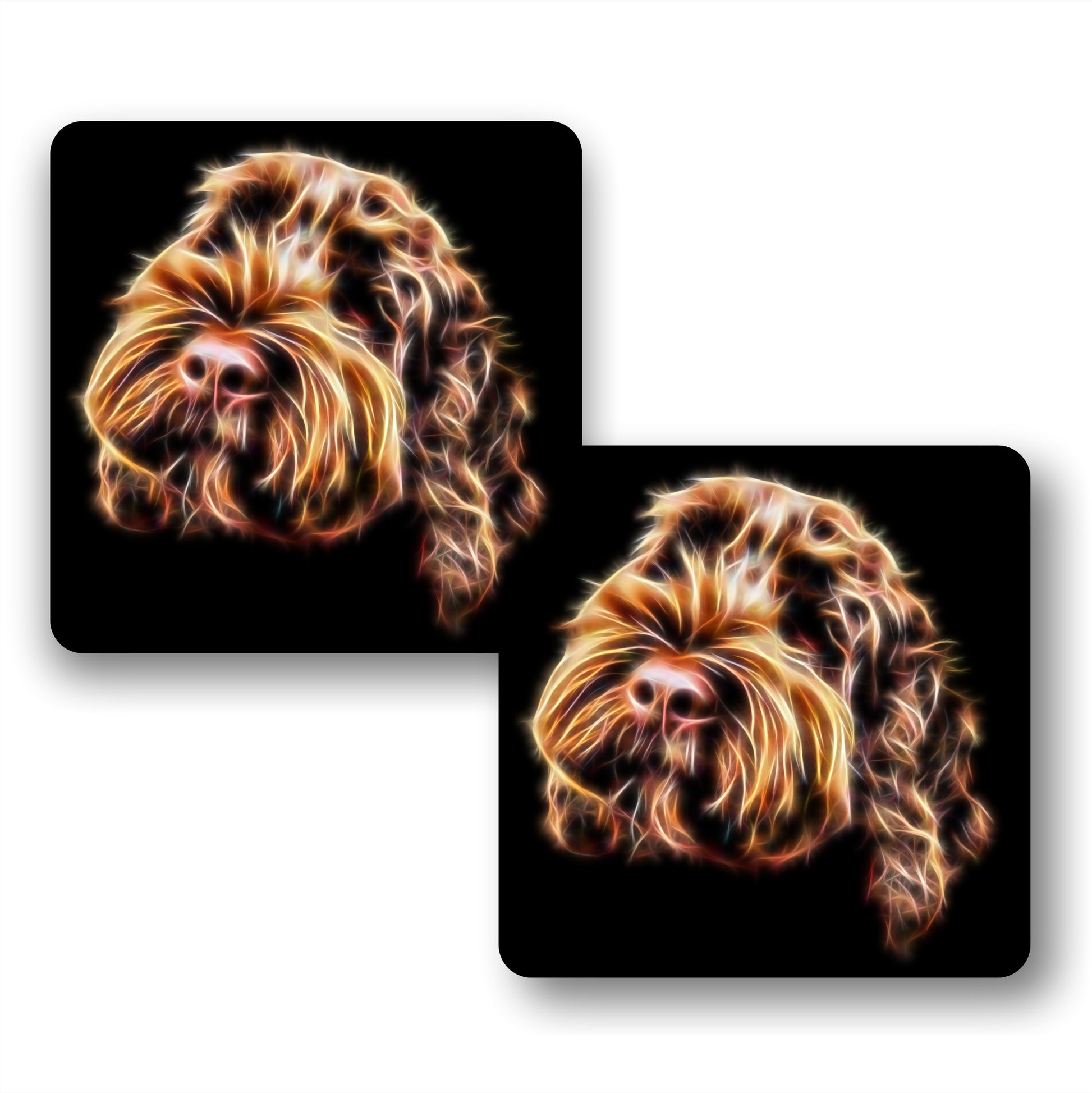Chocolate Brown Cockapoo Coasters, Set of 2, with Stunning Fractal Art Design.