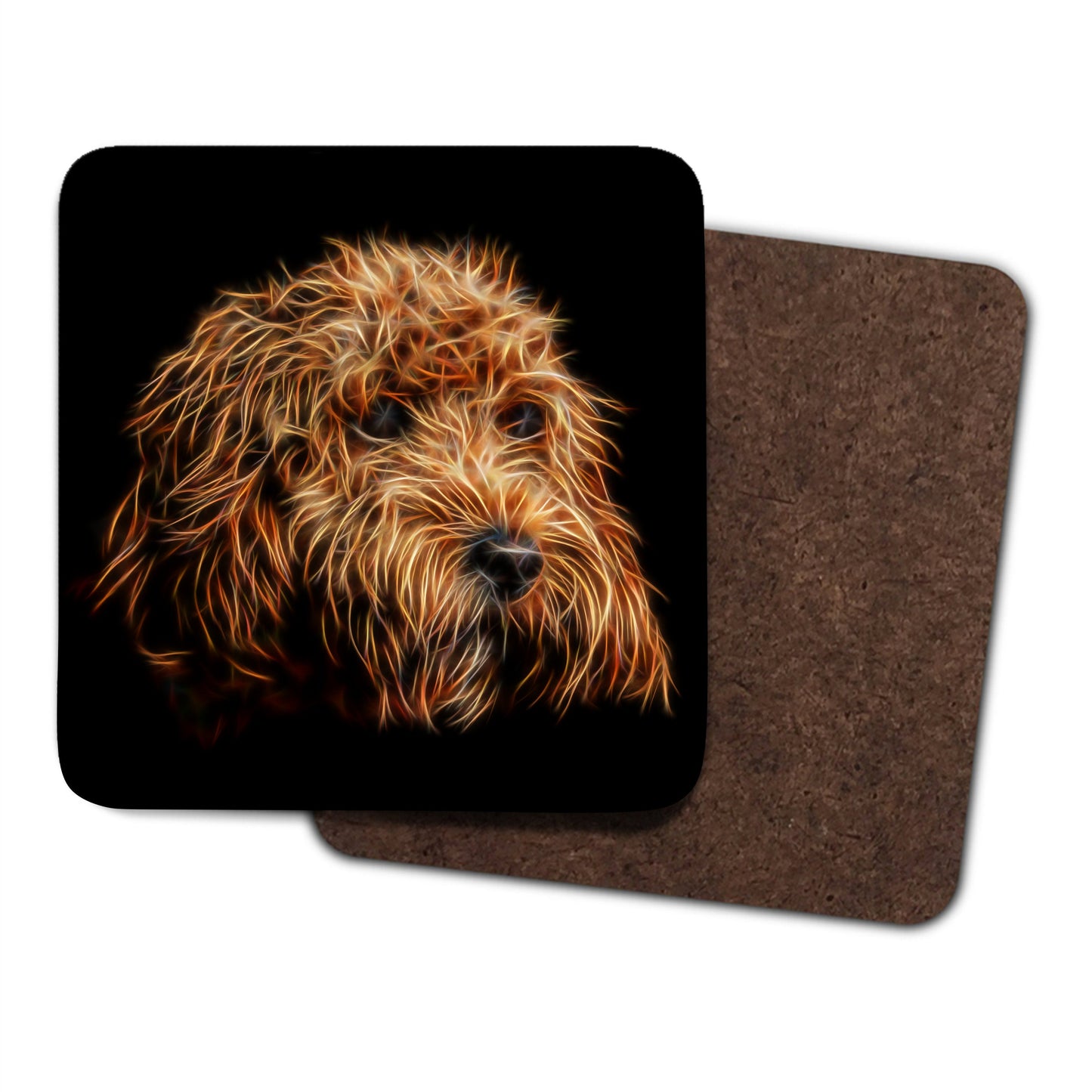 Red Cockapoo Coasters, Set of 2, with Stunning Fractal Art Design.