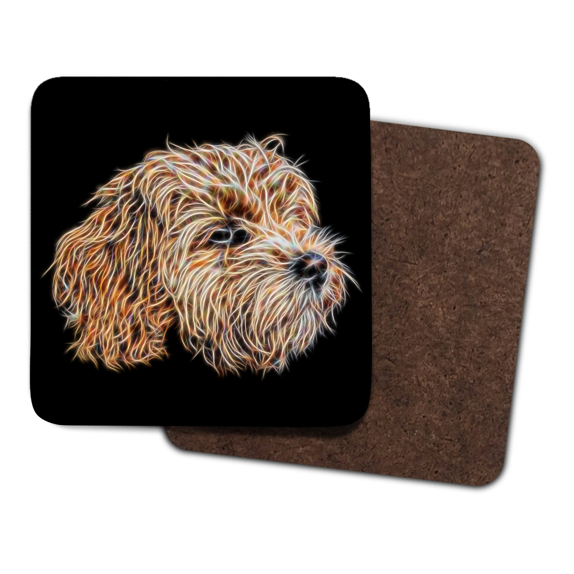 Apricot Cavapoo Coasters, Set of 2, with Stunning Fractal Art Design.