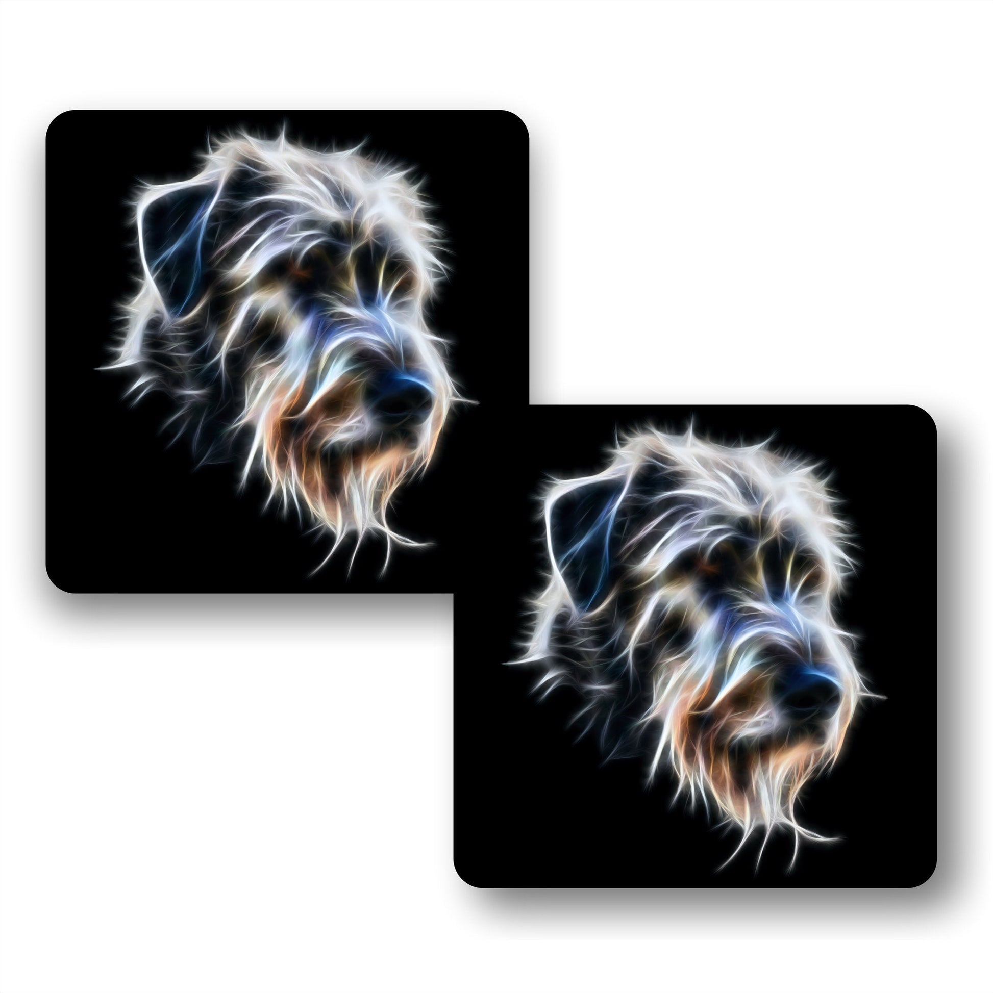 Irish Wolfhound Coasters, Set of 2, with Stunning Fractal Art Design.