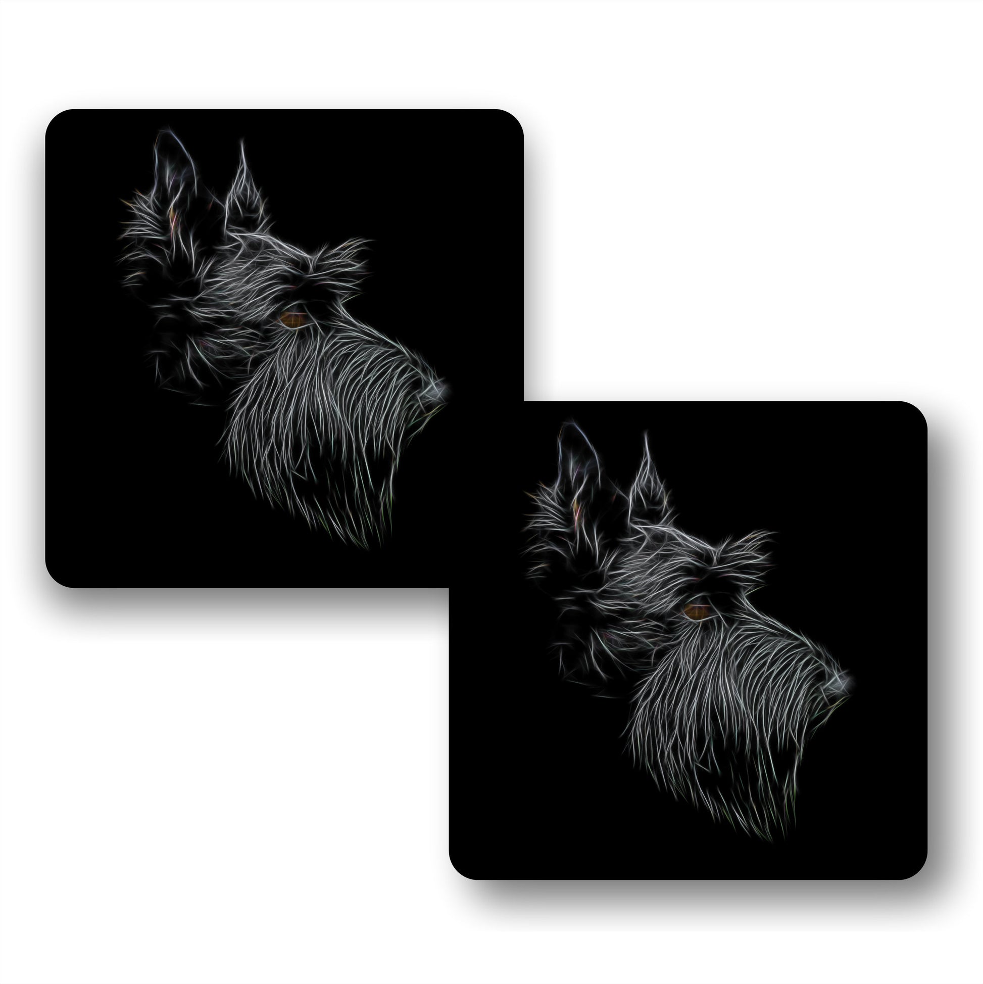 Scottish Terrier Coasters, Set of 2, with Stunning Fractal Art Design.
