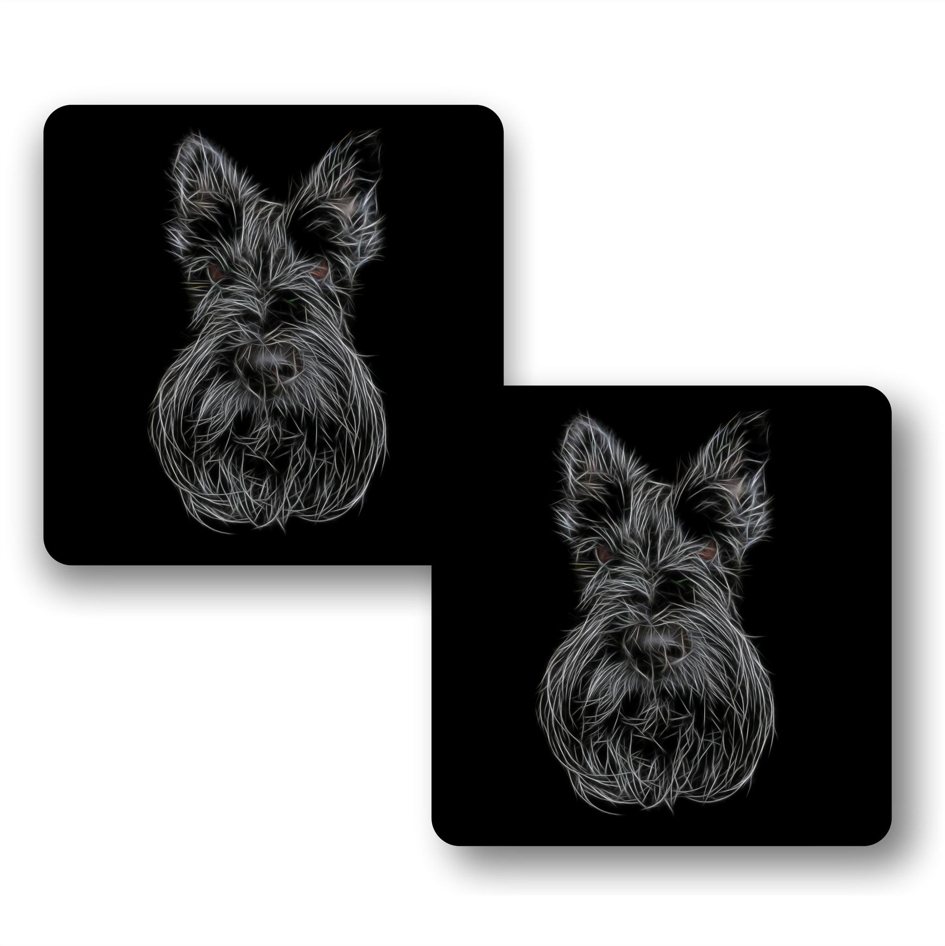Scottish Terrier Coasters, Set of 2, with Stunning Fractal Art Design.