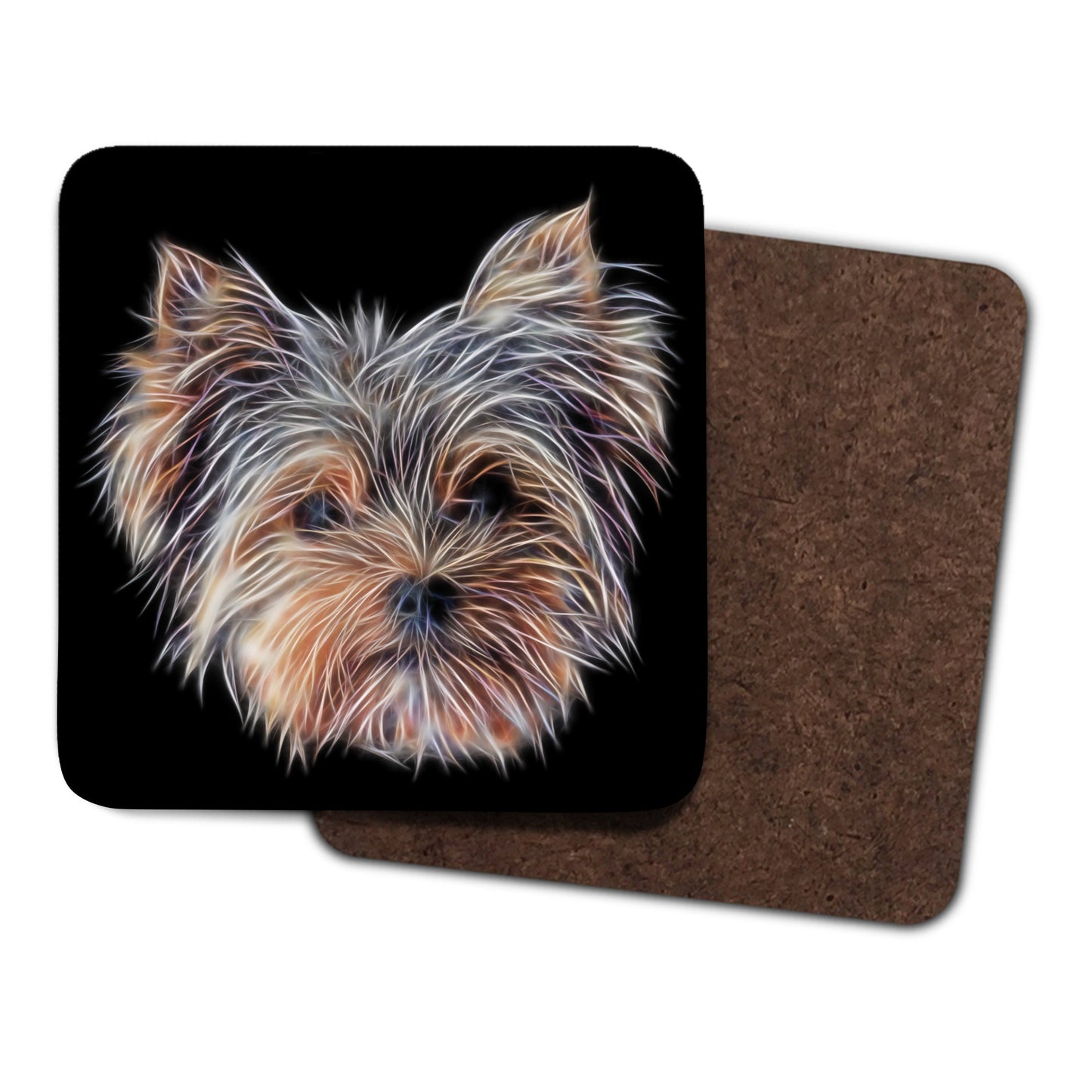 Yorkshire Terrier Coasters, Set of 2, with Stunning Fractal Art Design.