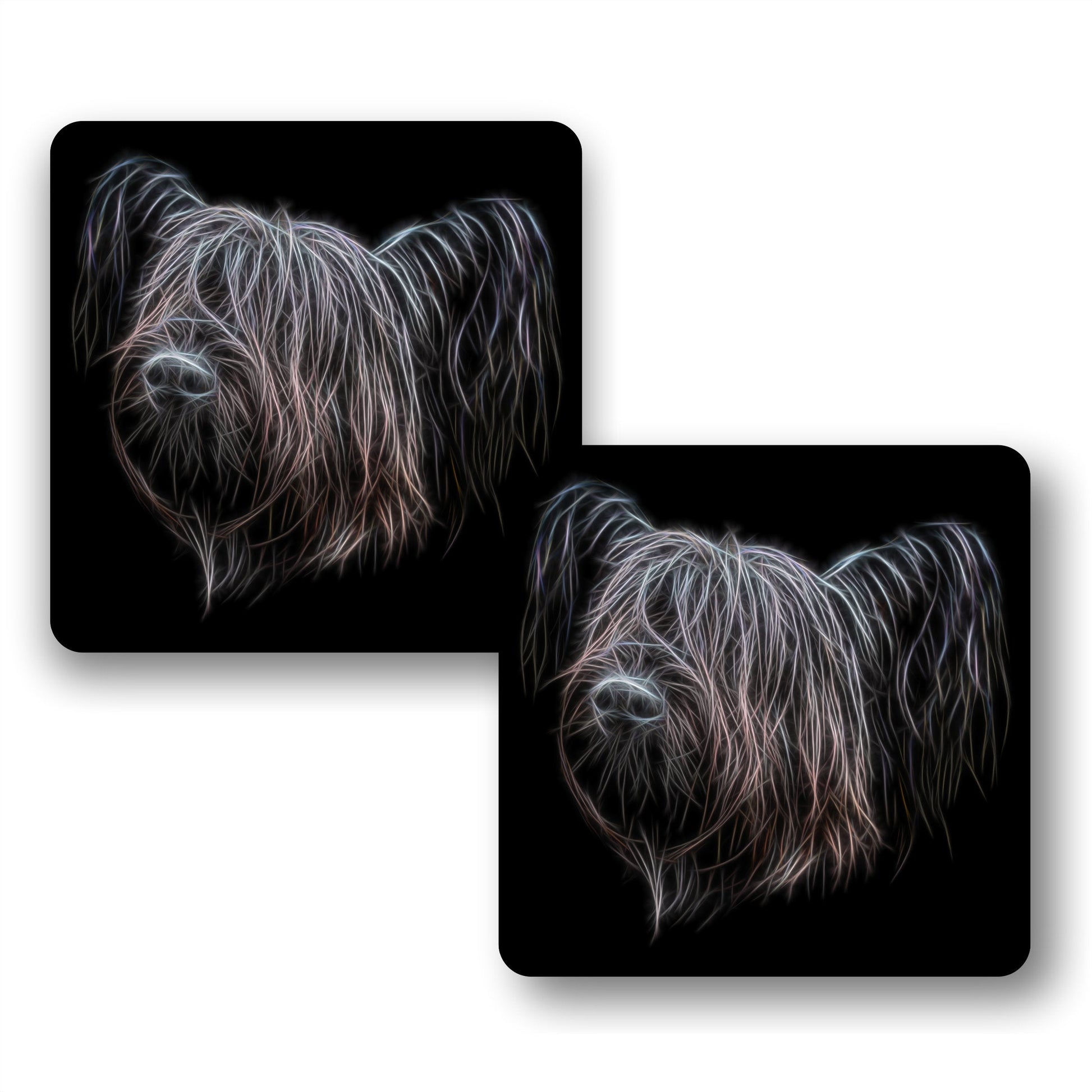 Skye Terrier Coasters, Set of 2, with Stunning Fractal Art Design.