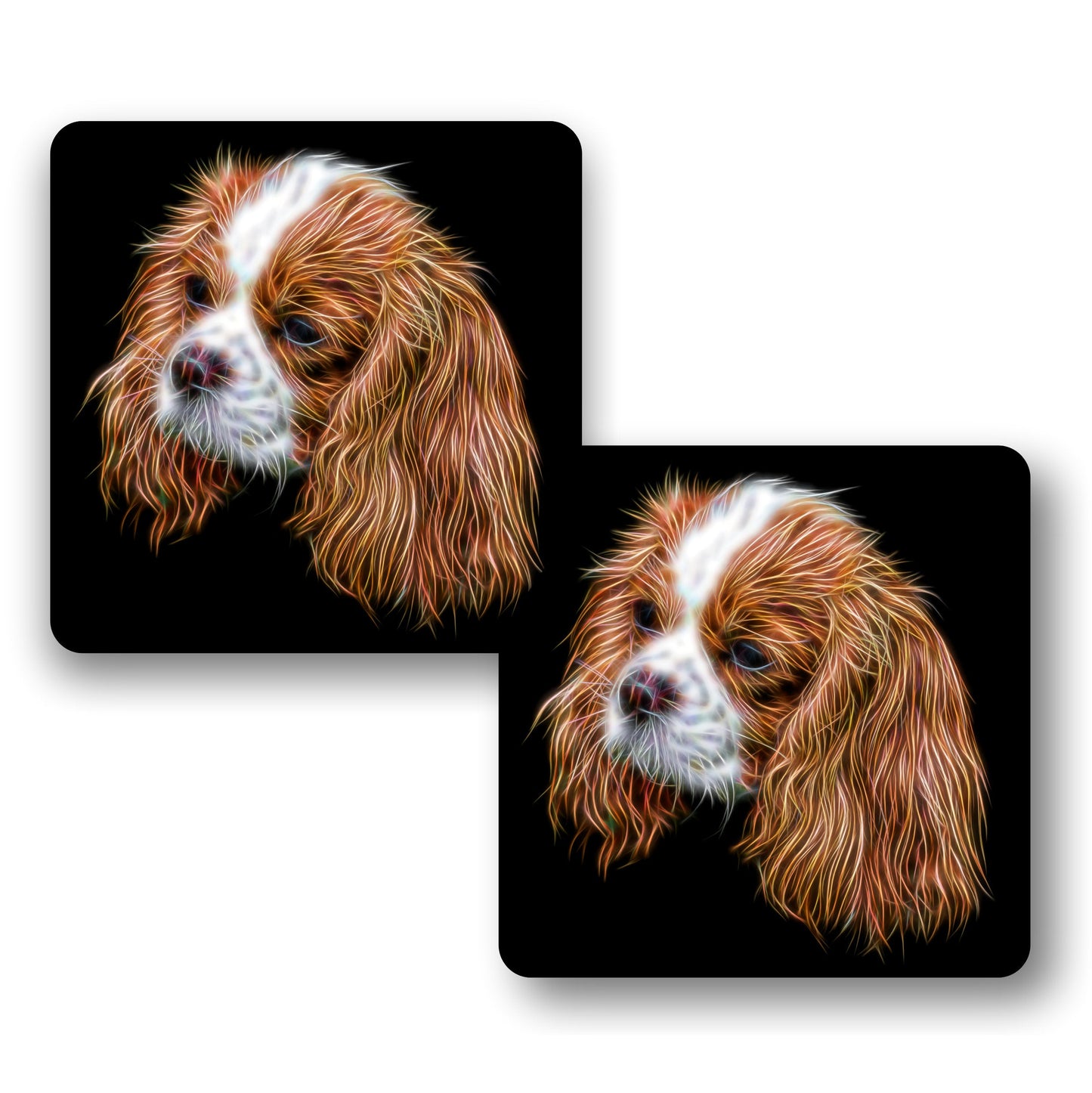 Blenheim King Charles Spaniel Coasters, Set of 2, with Fractal Art Design