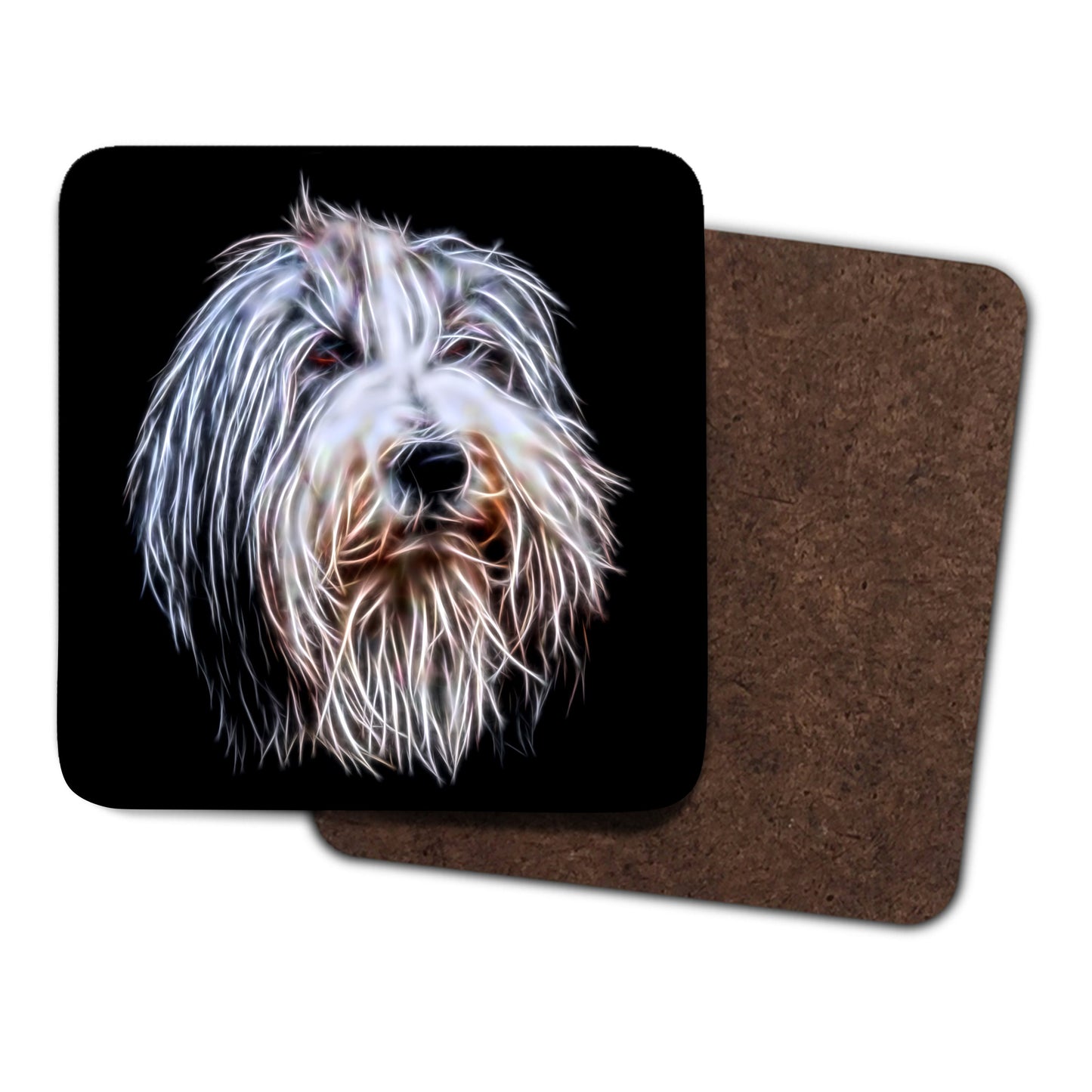 Bearded Collie Coasters, Set of 2, with Fractal Art Design, Perfect Bearded Collie Owner Gift