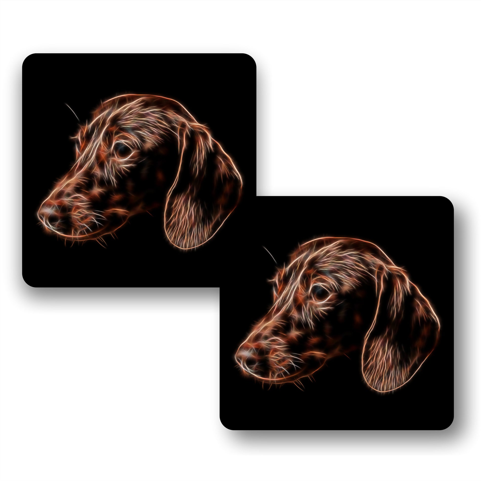 Chocolate Brown Dachshund Coasters, Set of 2, with Stunning Fractal Art Design