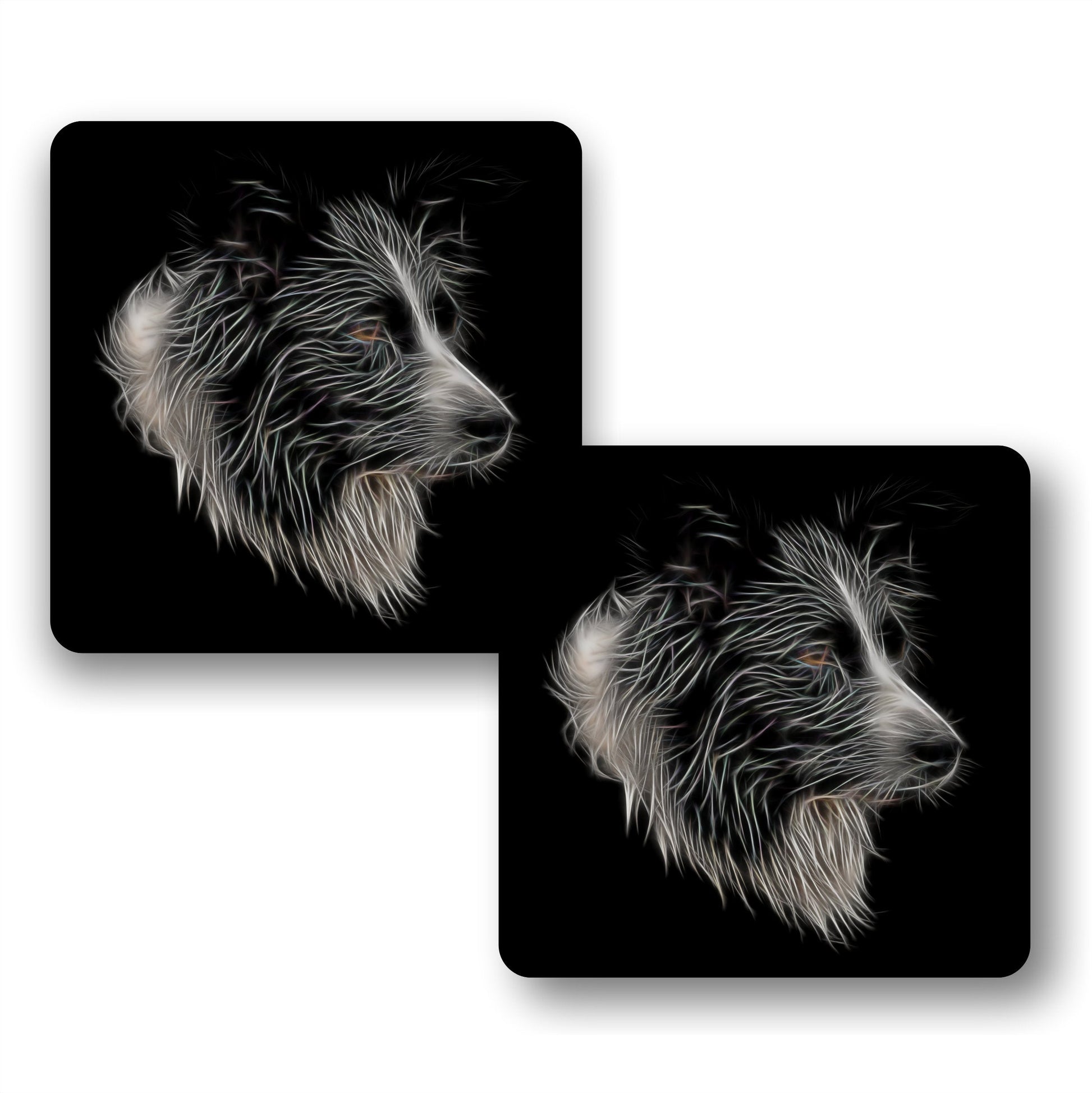 Border Collie Coasters, Set of 2, with Stunning Fractal Art Design. Perfect Border Collie Owner Gift.