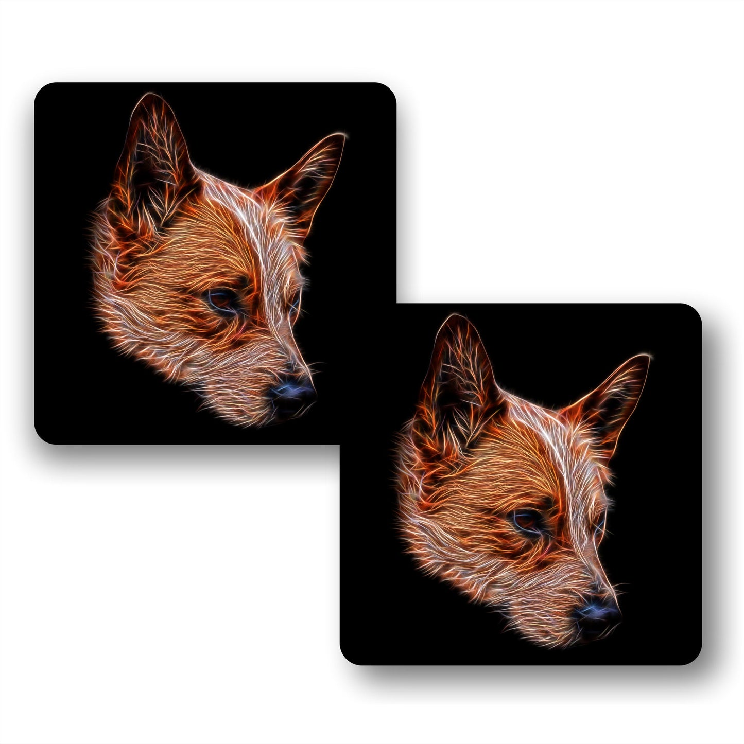 Australian Cattle Dog - Red Heeler Coasters, Set of 2, with Stunning Fractal Art Design, Red Heeler Owner Gift