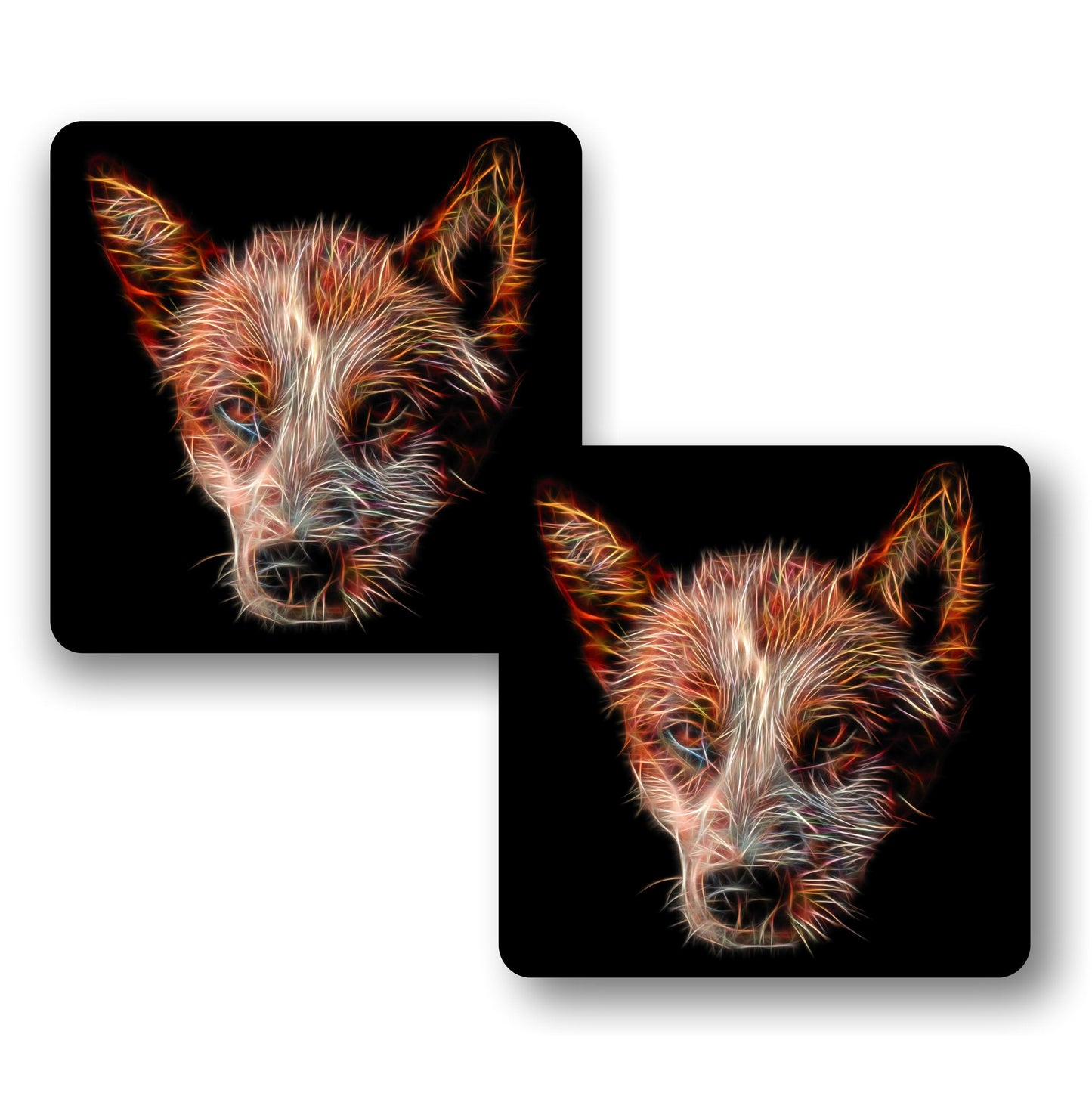 Australian Cattle Dog - Red Heeler Coasters, Set of 2, with Stunning Fractal Art Design, Red Heeler Owner Gift