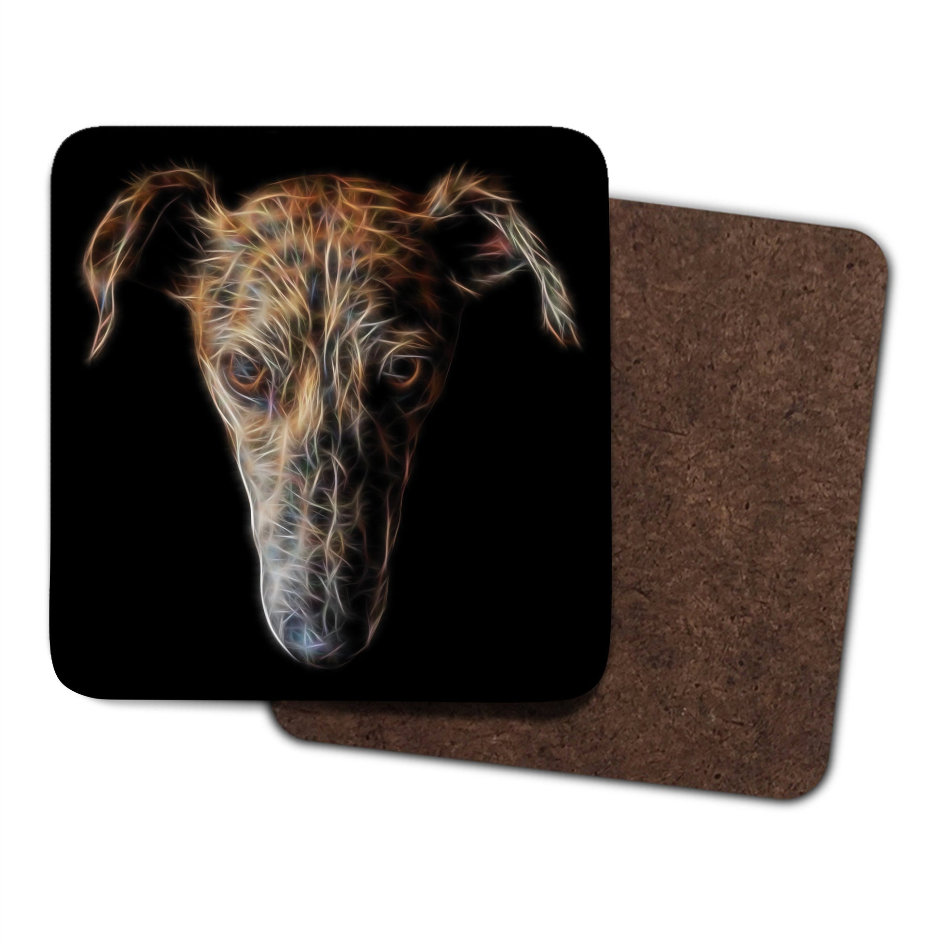 Brindle Lurcher Coasters, Set of 2, with Stunning Fractal Art Design.