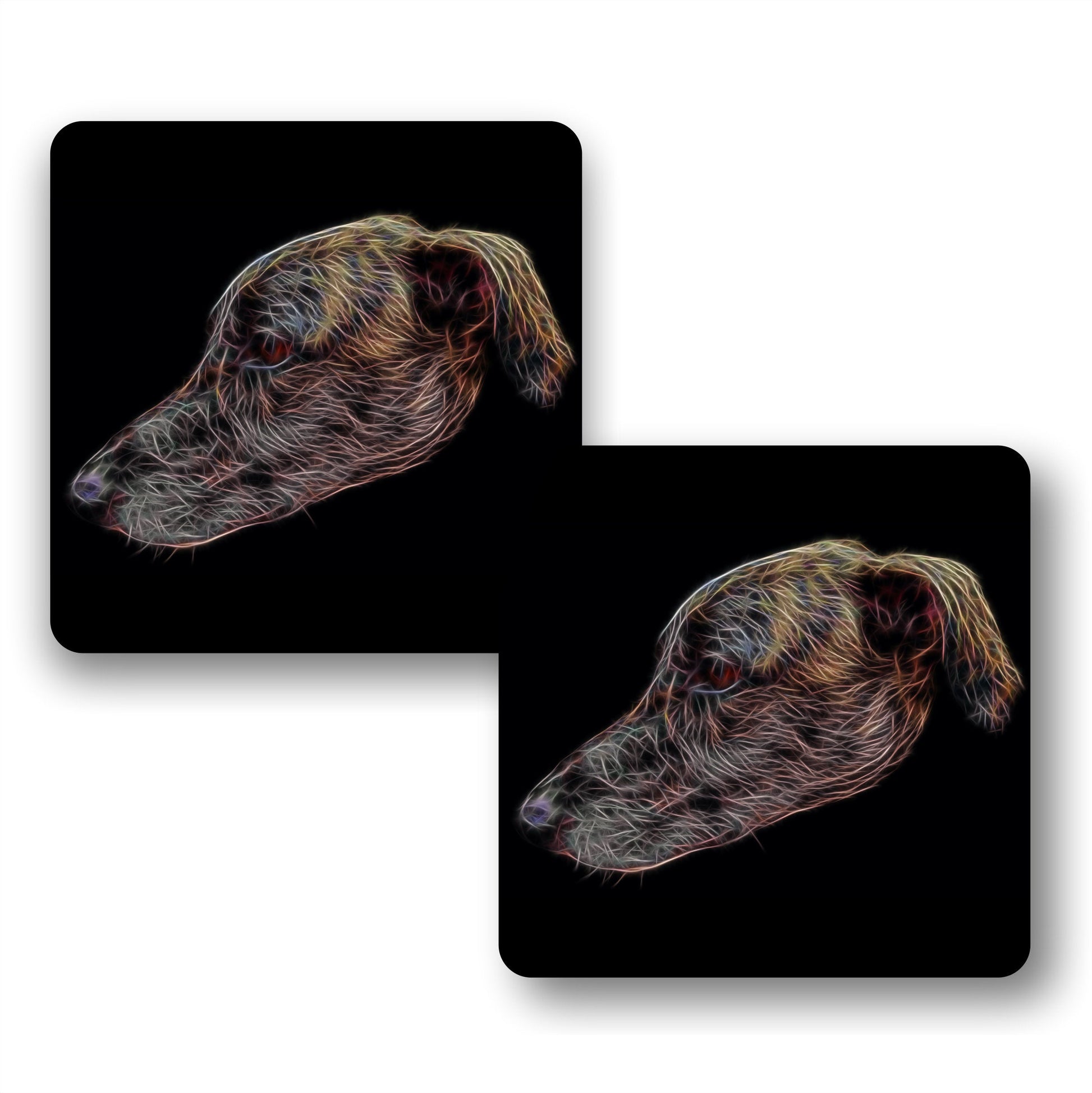 Brindle Lurcher Coasters, Set of 2, with Stunning Fractal Art Design.
