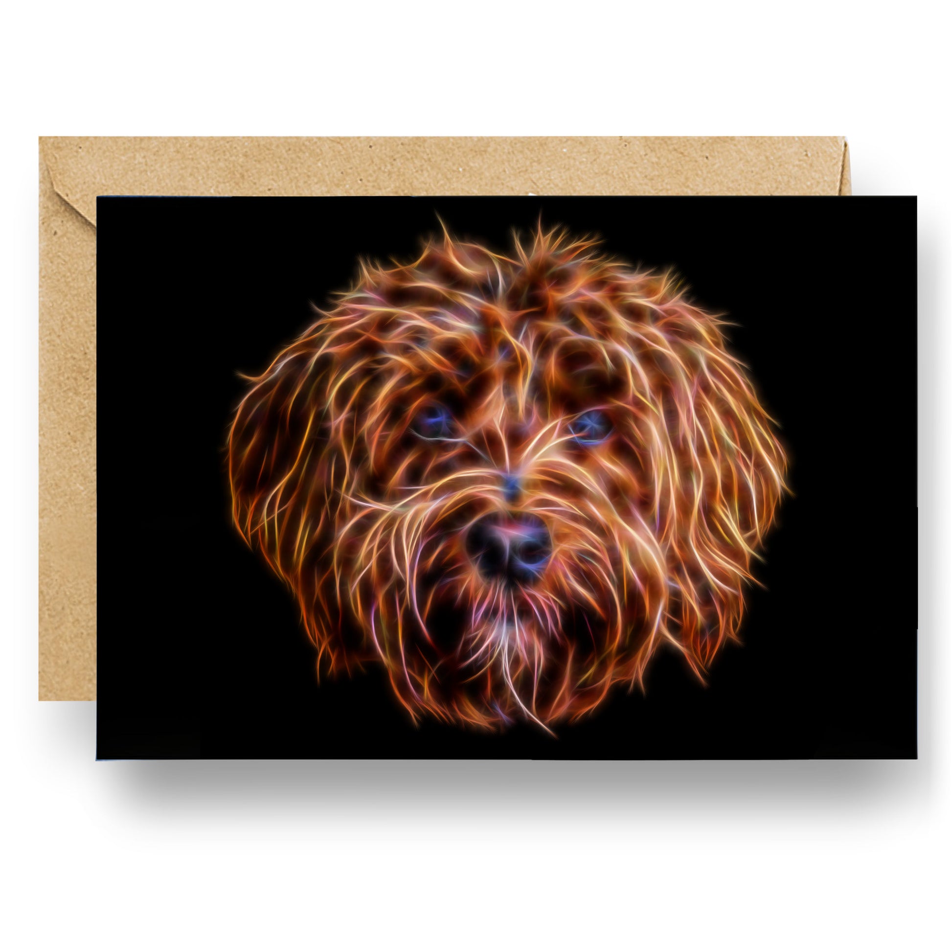 Red Labradoodle Greeting Card with Stunning Fractal Art Design