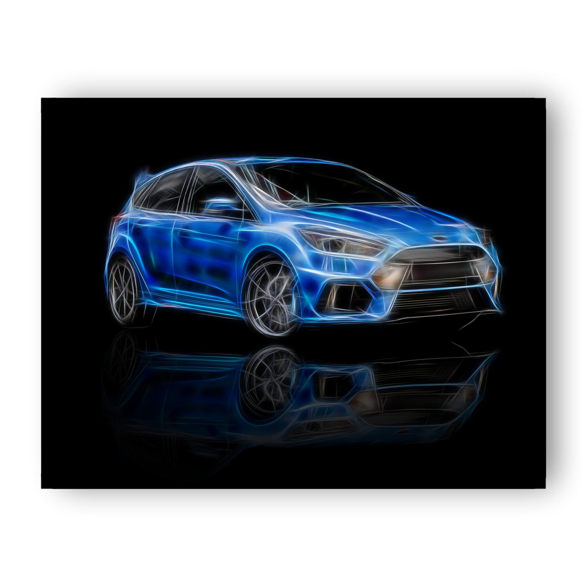 Ford Focus RS Print with Stunning Fractal Art Design. Various Sizes and colours blue, green, orange, black, grey, and white available