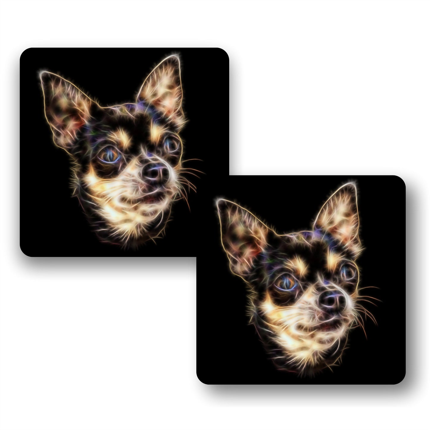 Chihuahua Coasters, Set of 2, with Fractal Art Design. Chocolate and Tan.