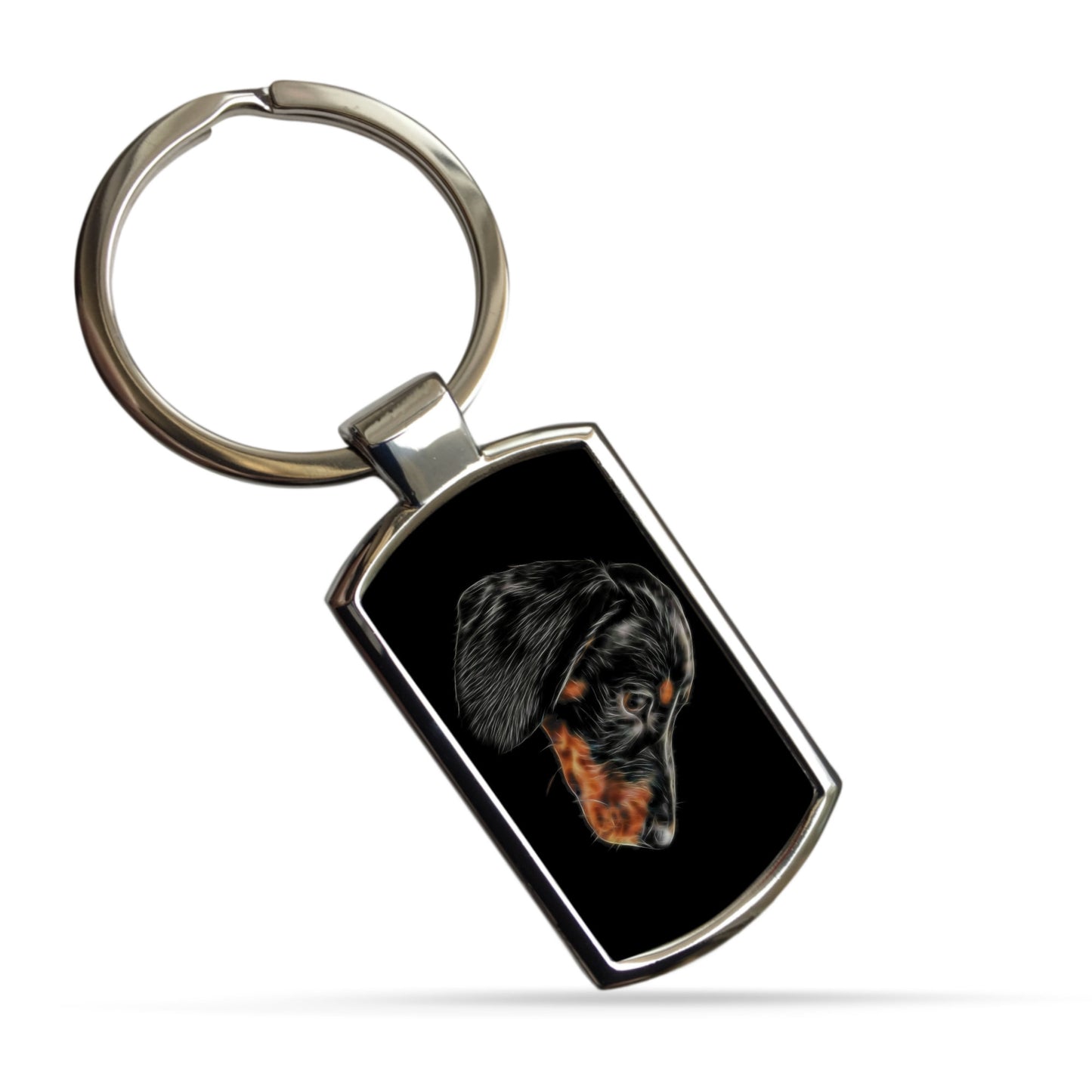 Dachshund Keychain with Stunning Fractal Art Design. Black and Tan or Chocolate